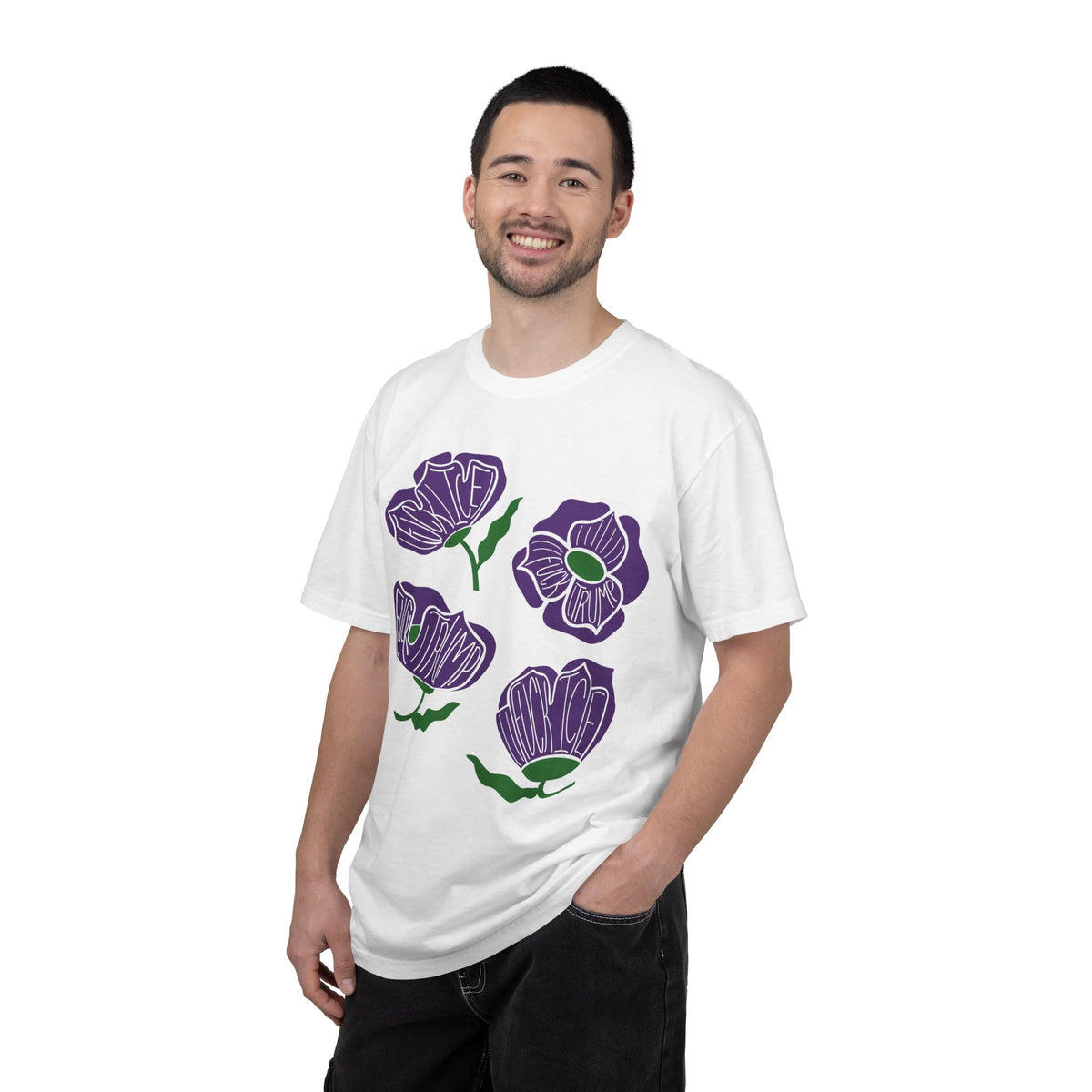 Slightly Subtle Purple Poppy Floral Print T-shirt | Hand-Drawn Flower Illustration FDT