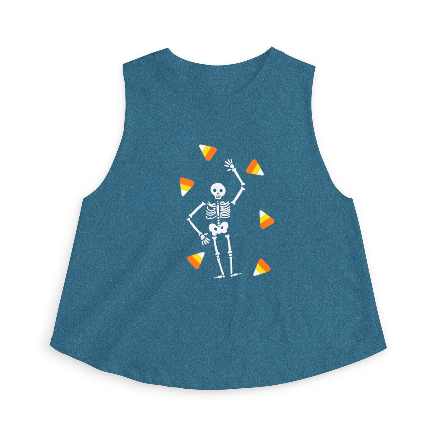 Halloween Candy Corn Skeleton Crop Top Tank