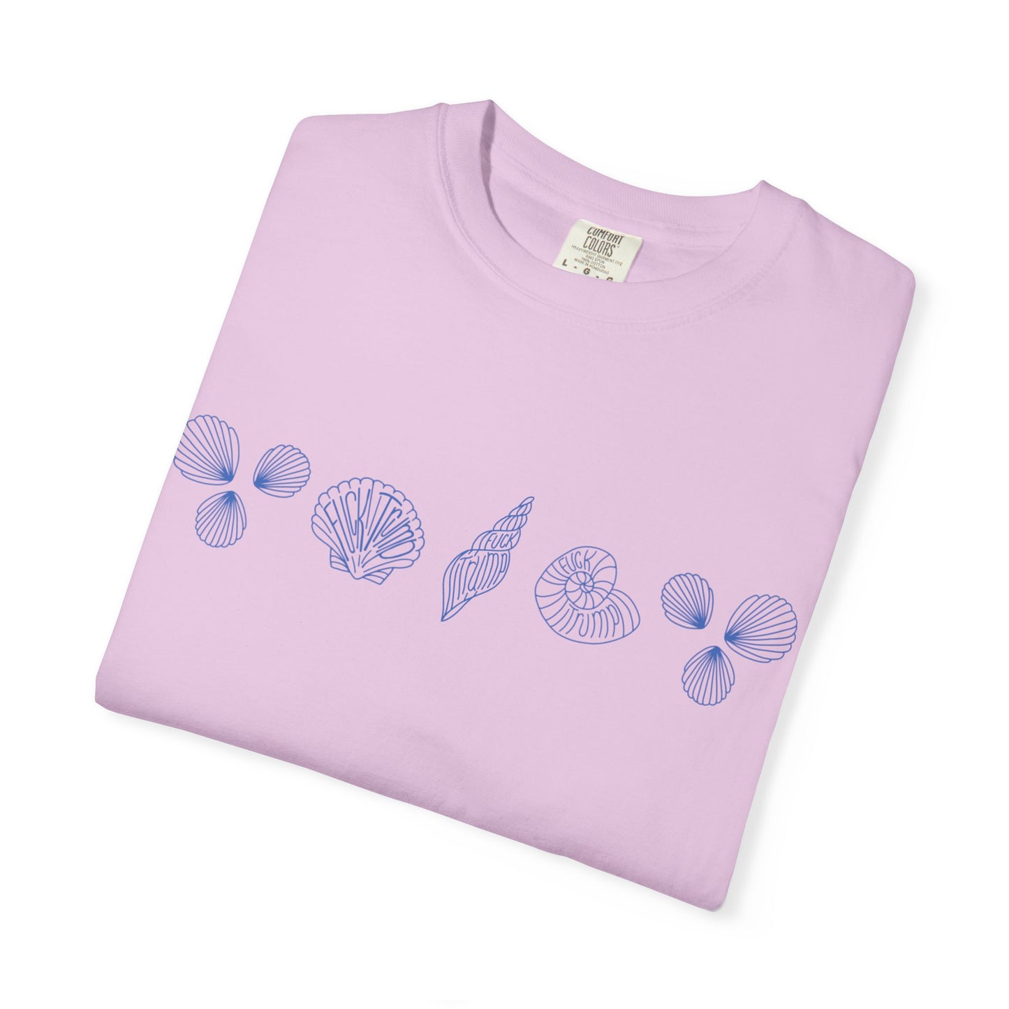 Slightly Subtle Blue Seashell Line Art T-Shirt | Minimal Coastal Doodle Prints FDT