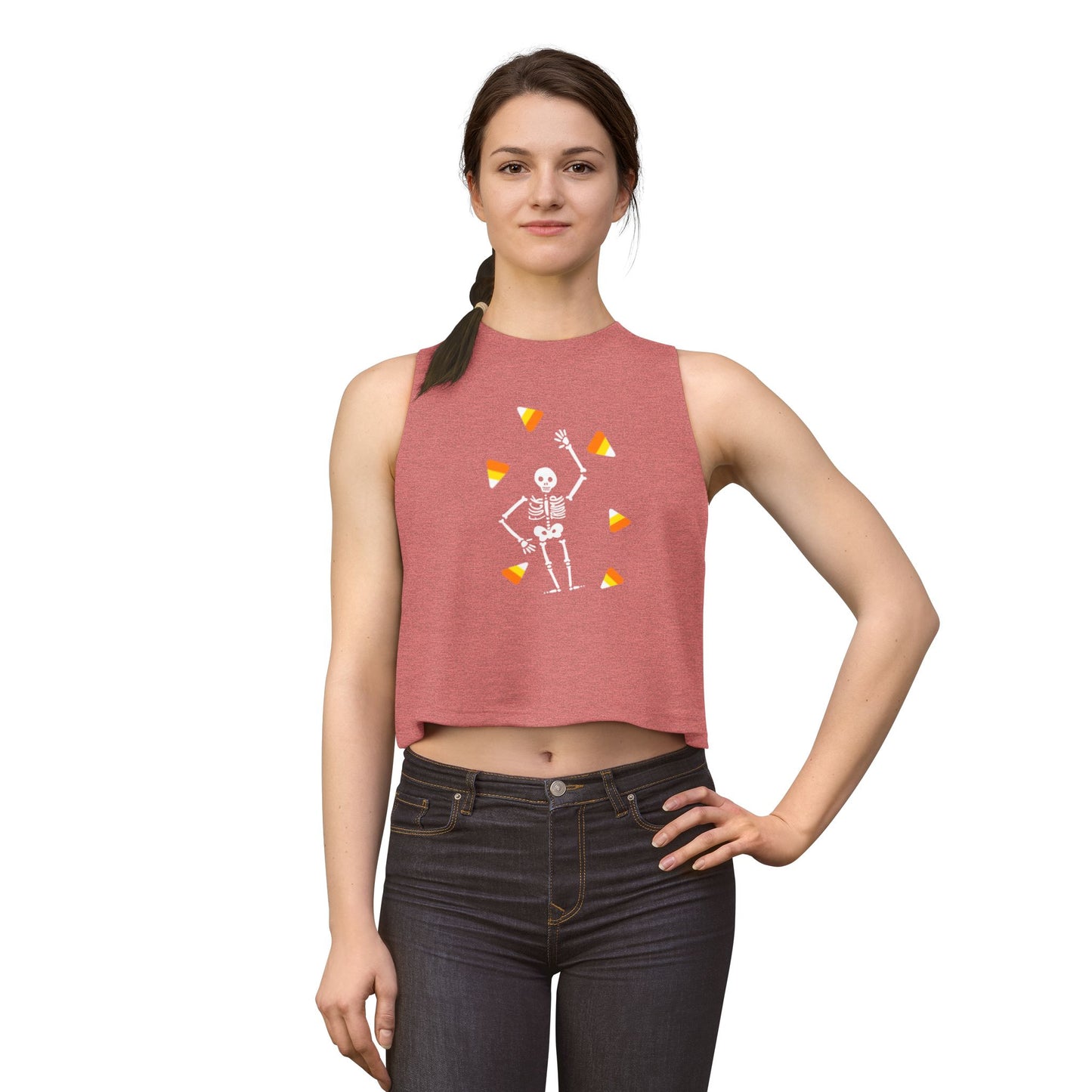 Halloween Candy Corn Skeleton Crop Top Tank