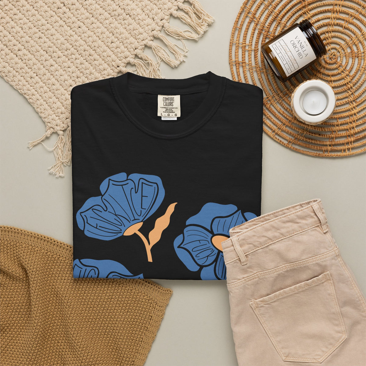 Slightly Subtle Blue Poppy Flowers T-Shirt | Floral Illustration Tee