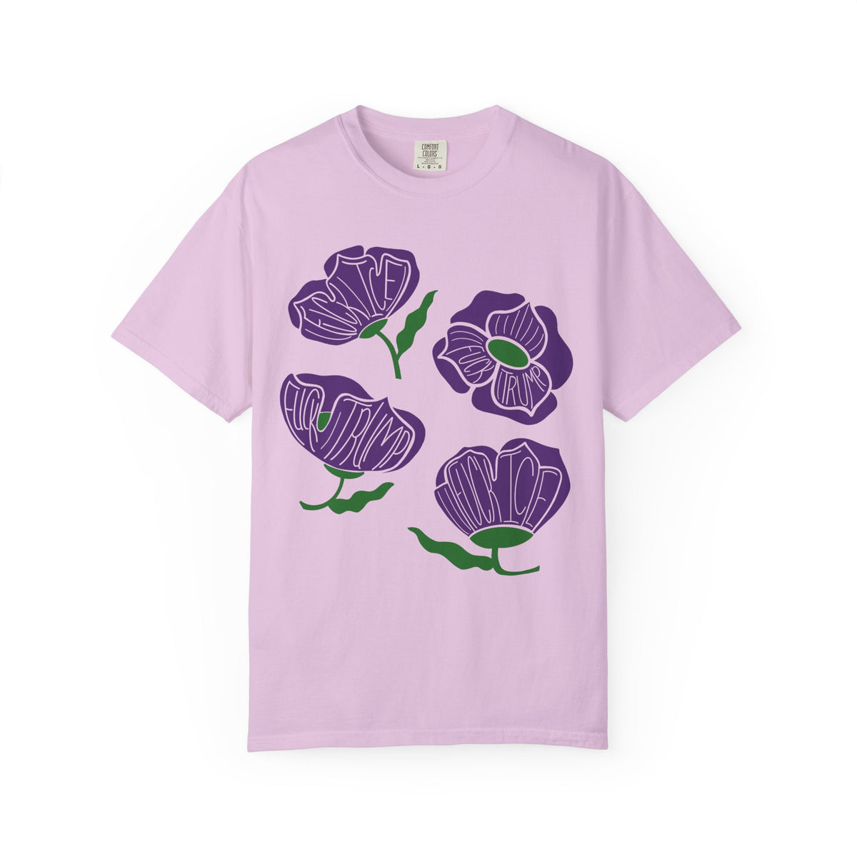 Slightly Subtle Purple Poppy Floral Print T-shirt | Hand-Drawn Flower Illustration FDT