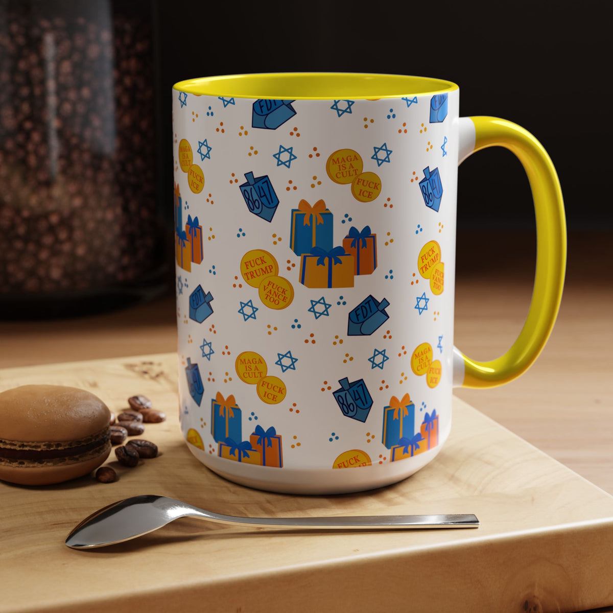 Hanukkah Gift Coffee Mug – Happy Hanukkah Dreidel Gelt Gifts FDT Mug