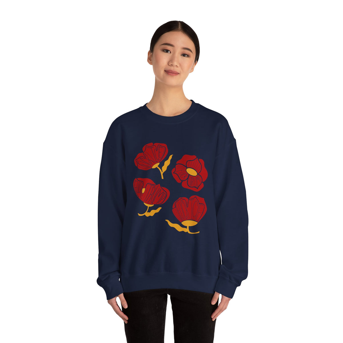 Slightly Subtle Red Poppy Floral Illustration Sweatshirt | Hand-Drawn Blooms, Minimal Botanical FDT