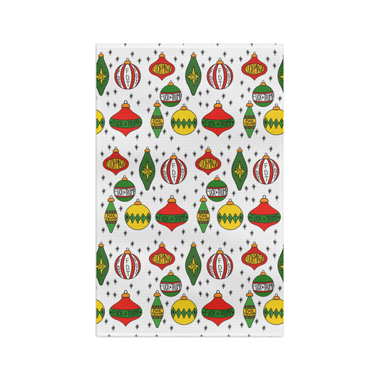 Retro Christmas Ornaments Microfiber Tea Towel FDT Vintage Holiday Kitchen Decor