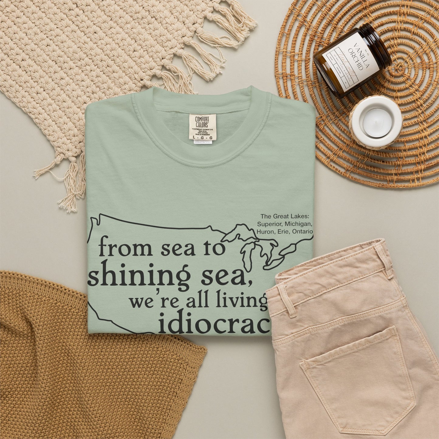 Idiocracy Map T-Shirt  'From sea to shining sea we are living in idiocracy' Minimal Political Tee Great Lakes Gulf of Mexico