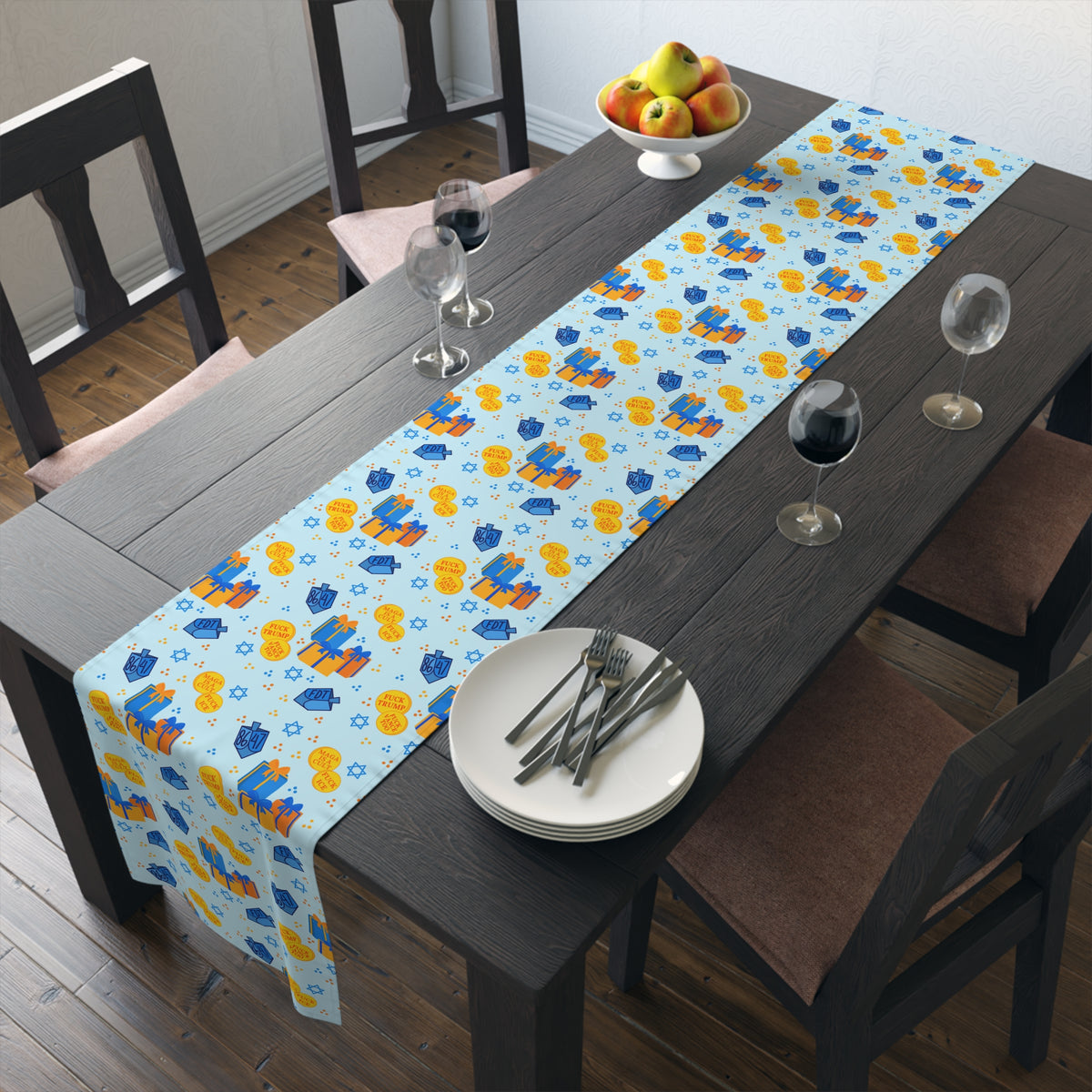 Hanukkah Dreidel Gelt Gift Table Runner FDT