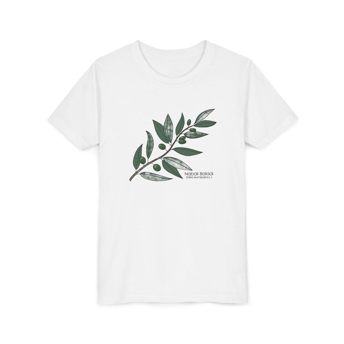 Youth Short Sleeve Tee with Olive Botanical Leaf Design