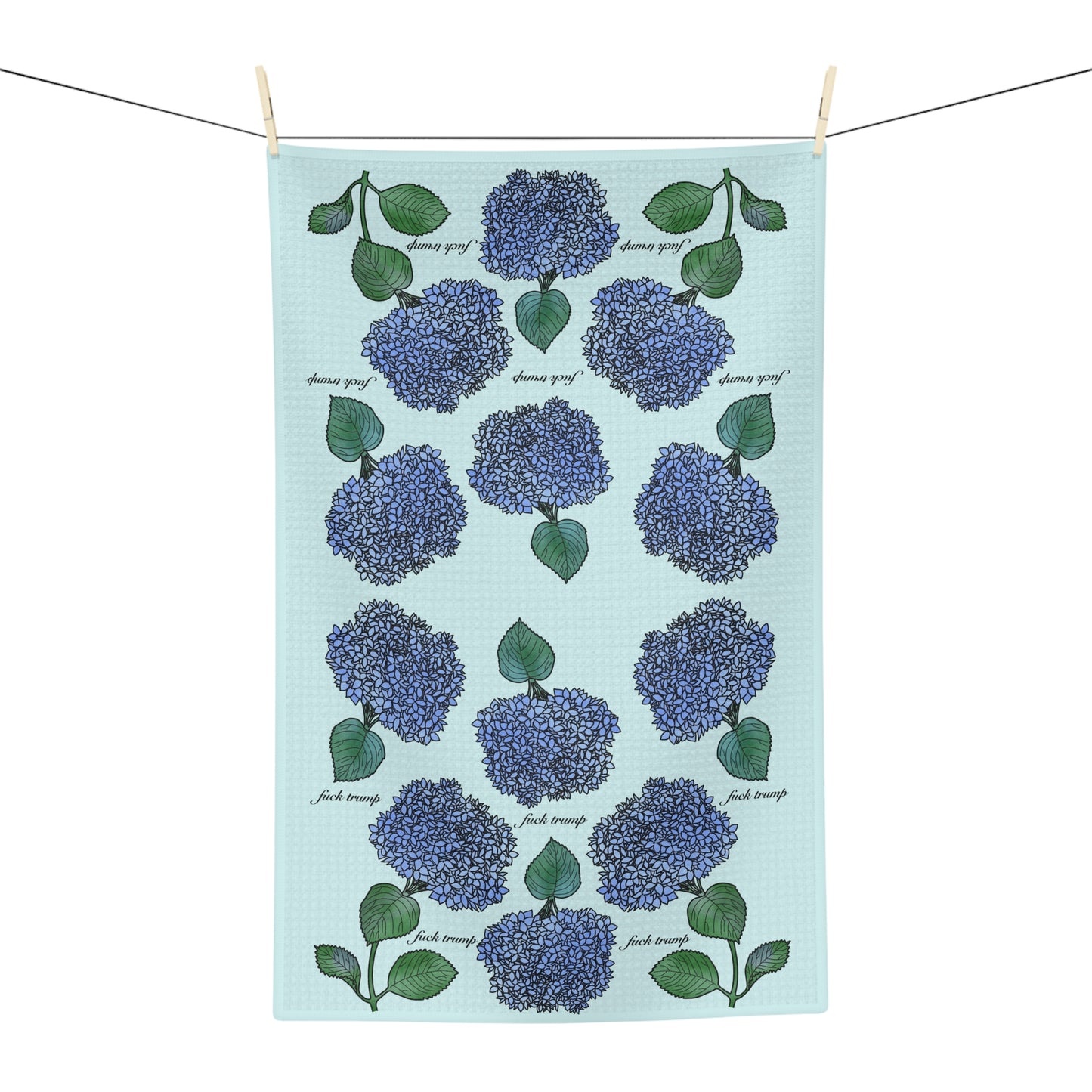 Hydrangea Blue Microfiber Tea Towel FDT Floral Kitchen Towel with "fresh snip" Script
