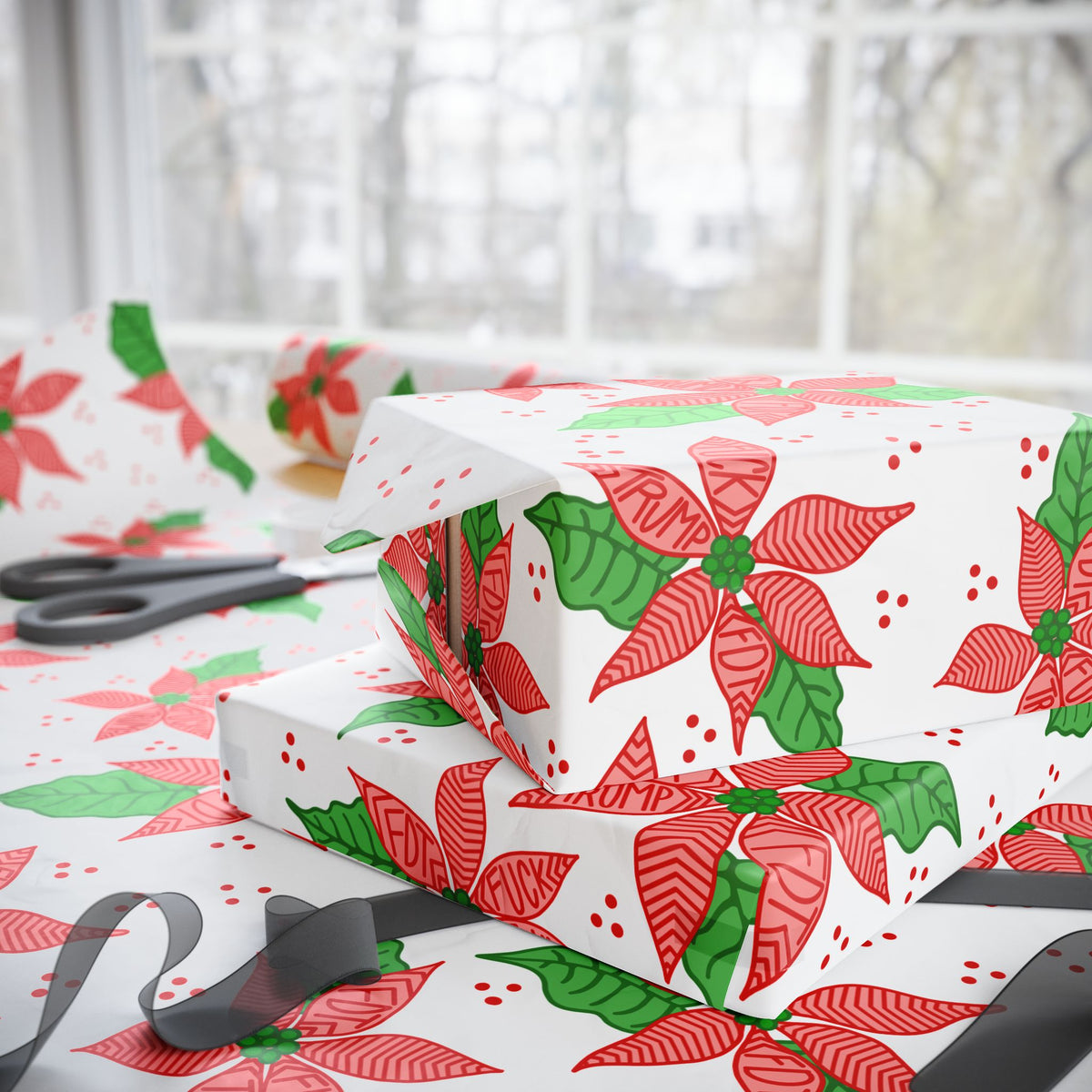 Poinsettia Pattern Wrapping Paper | Christmas Floral Holiday Wrap