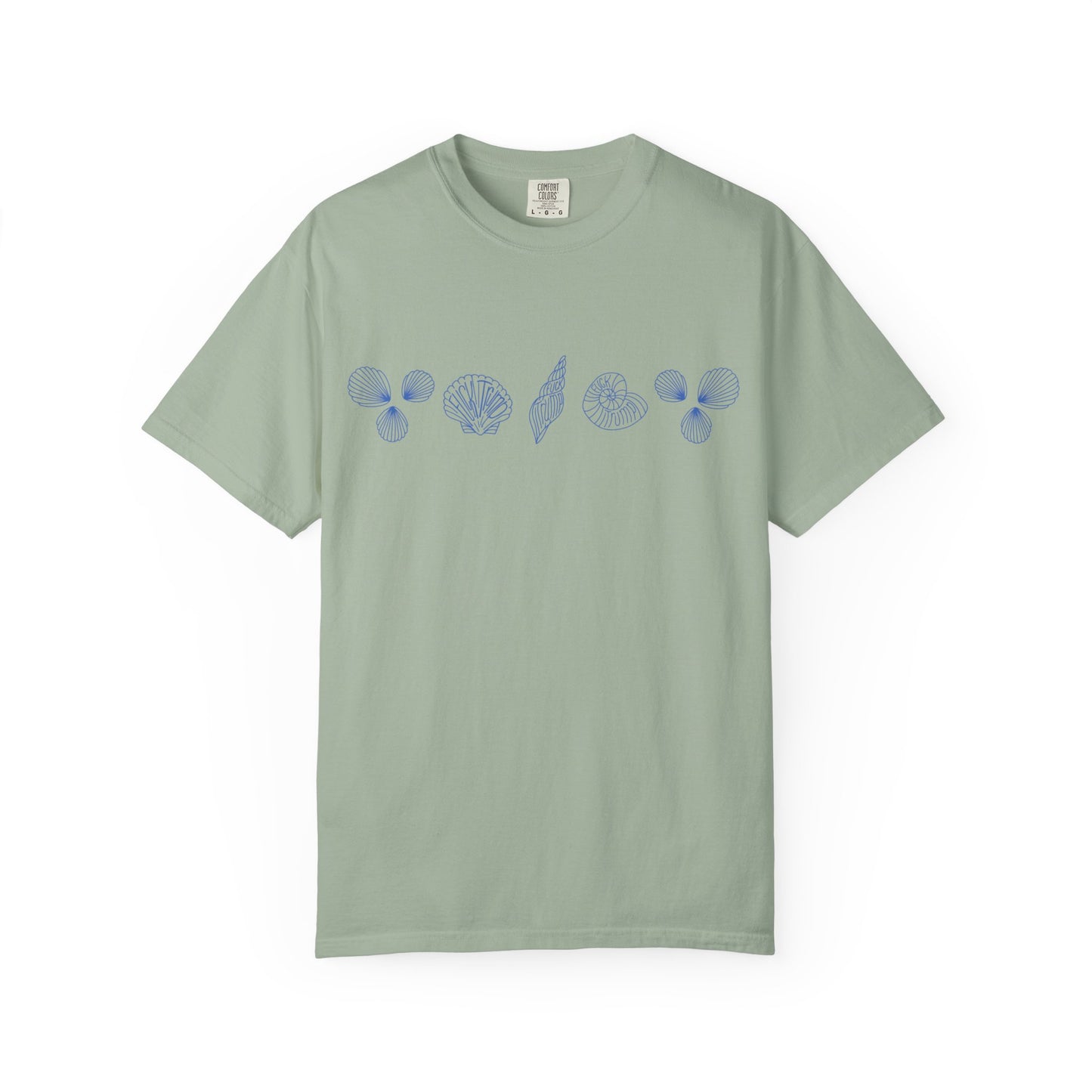 Slightly Subtle Blue Seashell Line Art T-Shirt | Minimal Coastal Doodle Prints FDT