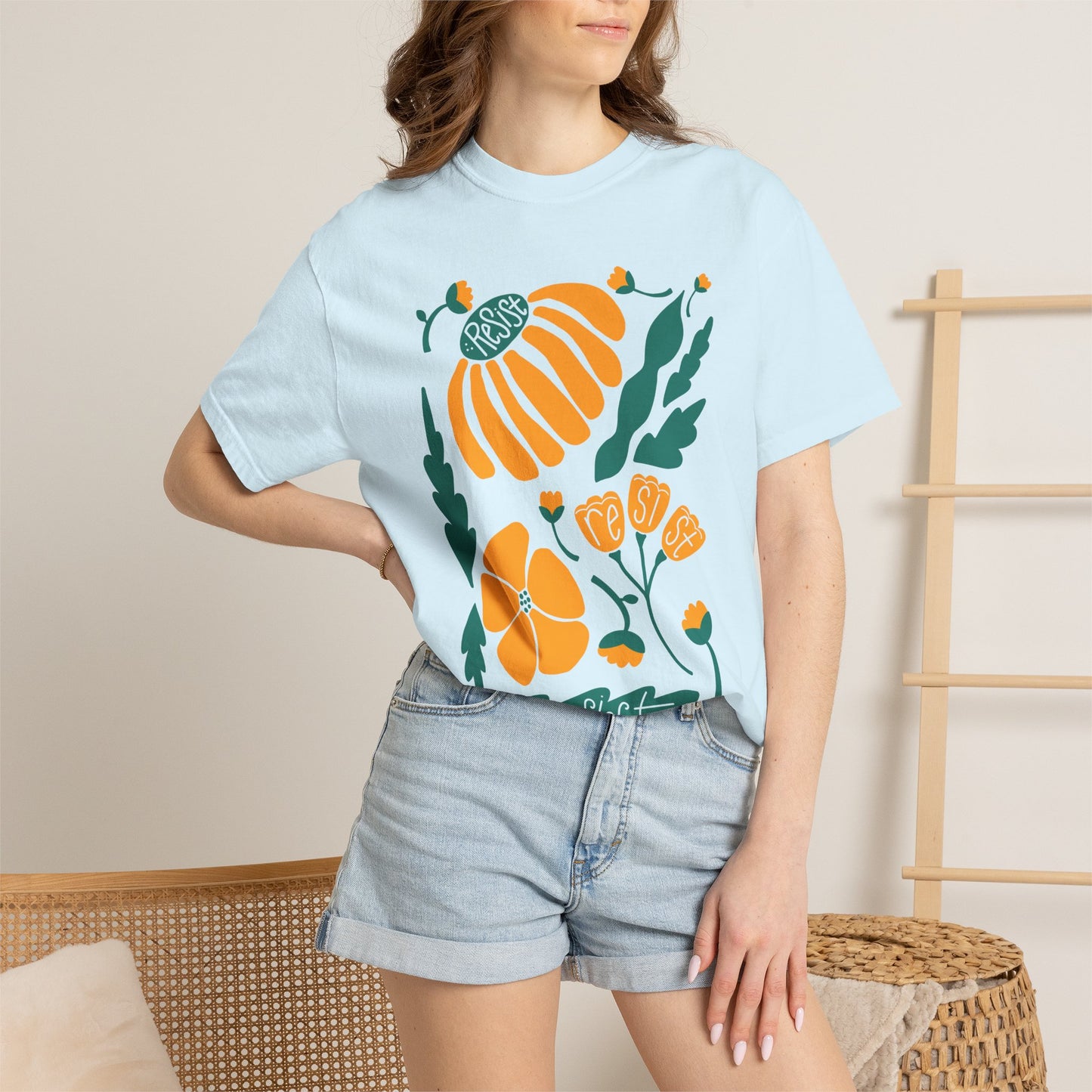 Floral Resist Tee — Retro Orange & Green Autumn Graphic T-Shirt