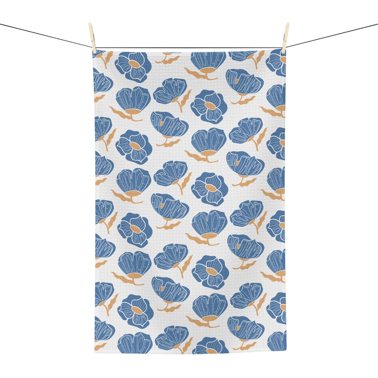 Slightly Subtle Blue Poppy Floral Pattern Microfiber Tea Towel | Botanical Kitchen Linen