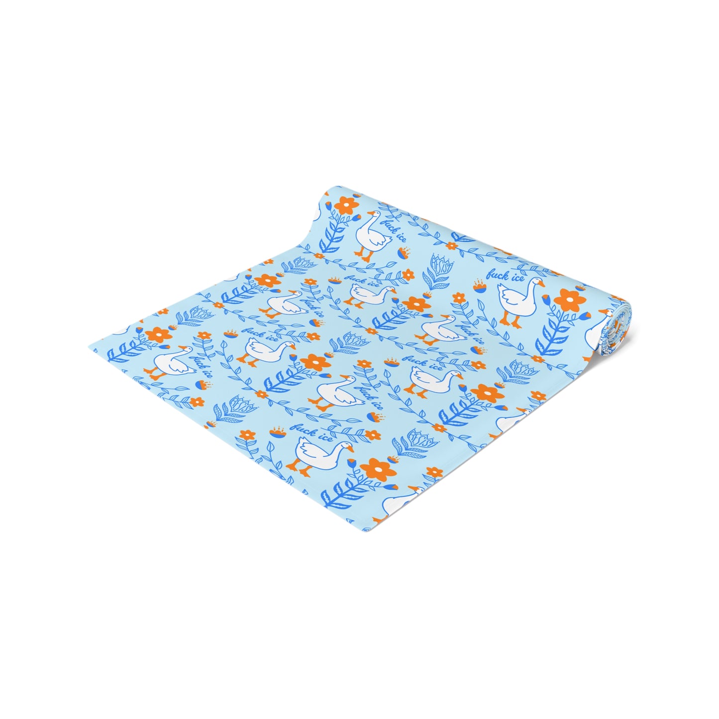 Silly Goose Floral Pattern Table Runner | Blue Fuck Ice Resist Design