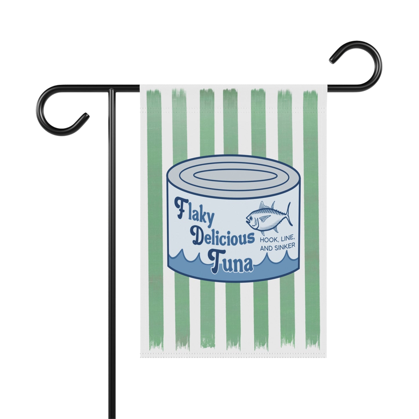 Tuna Can Garden Flag — Vintage 'Flaky Delicious Tuna' Striped House Banner FDT