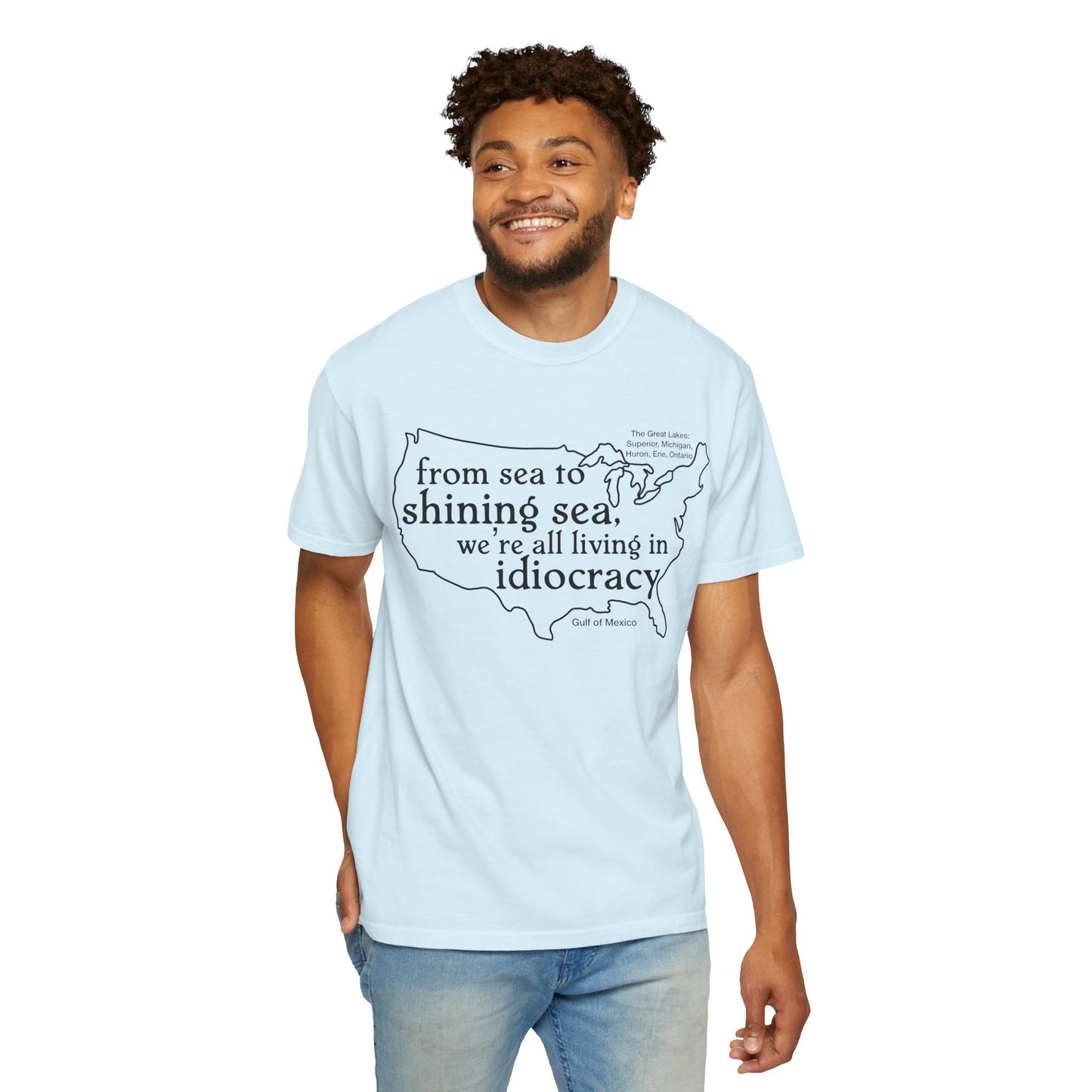 Idiocracy Map T-Shirt  'From sea to shining sea we are living in idiocracy' Minimal Political Tee Great Lakes Gulf of Mexico