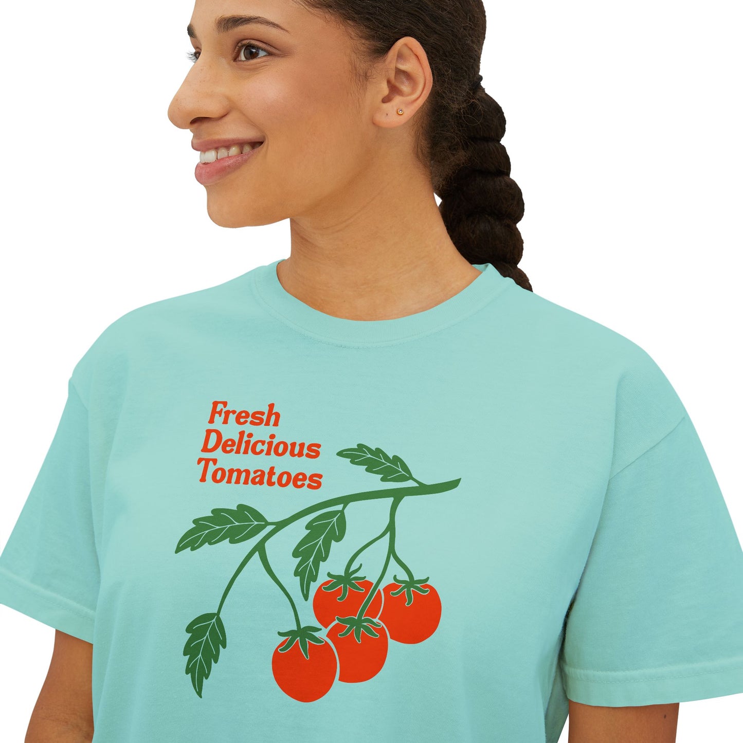 Fresh Delicious Tomatoes CROP Tee | Tomato Vine Illustration, Garden Produce Shirt Comfort Colors Boxy Crop