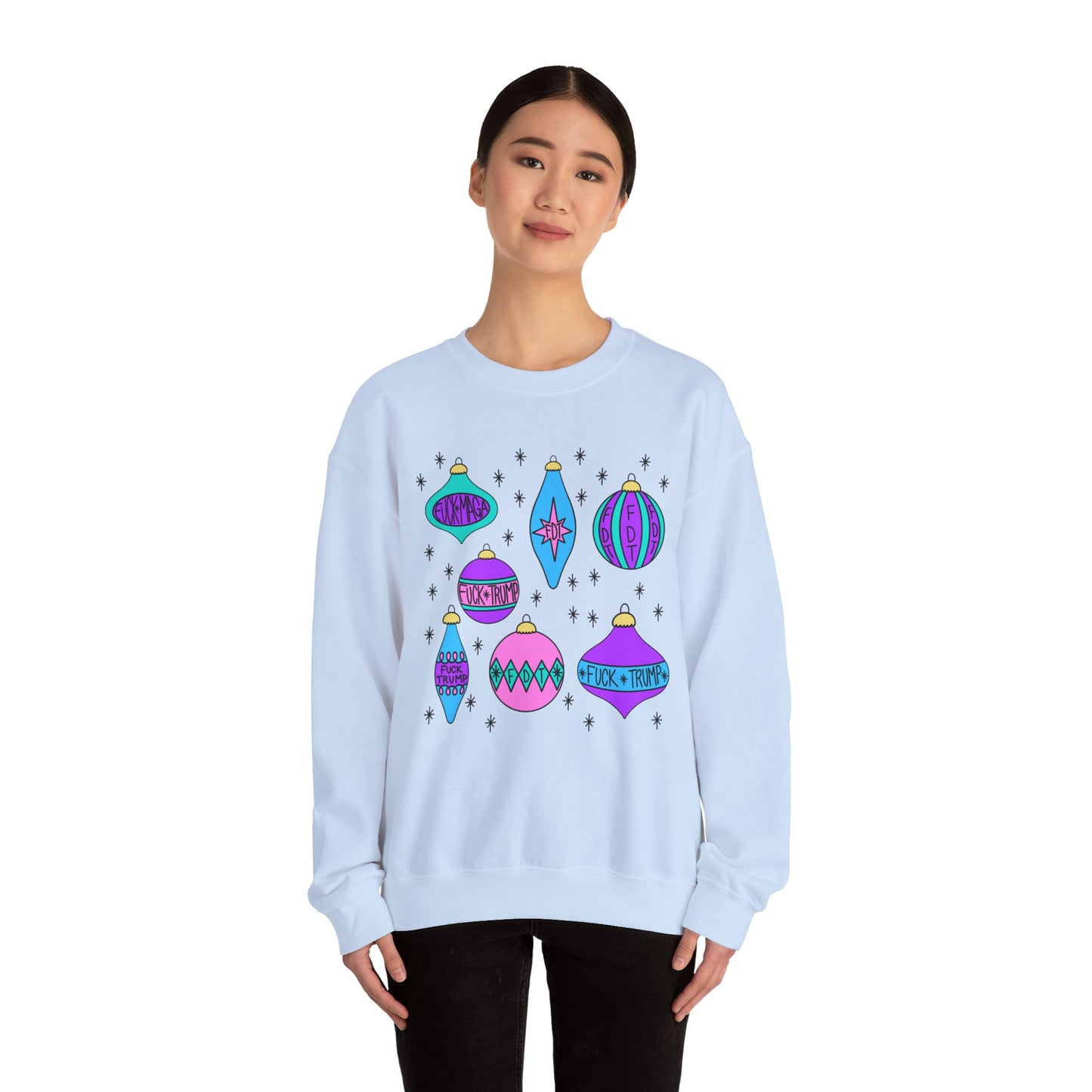 Slightly Subtle Ornaments Colorful Holiday FDT Sweatshirt, Cozy Unisex Crewneck Christmas, Gift for Her, Winter Wear, Festive Apparel