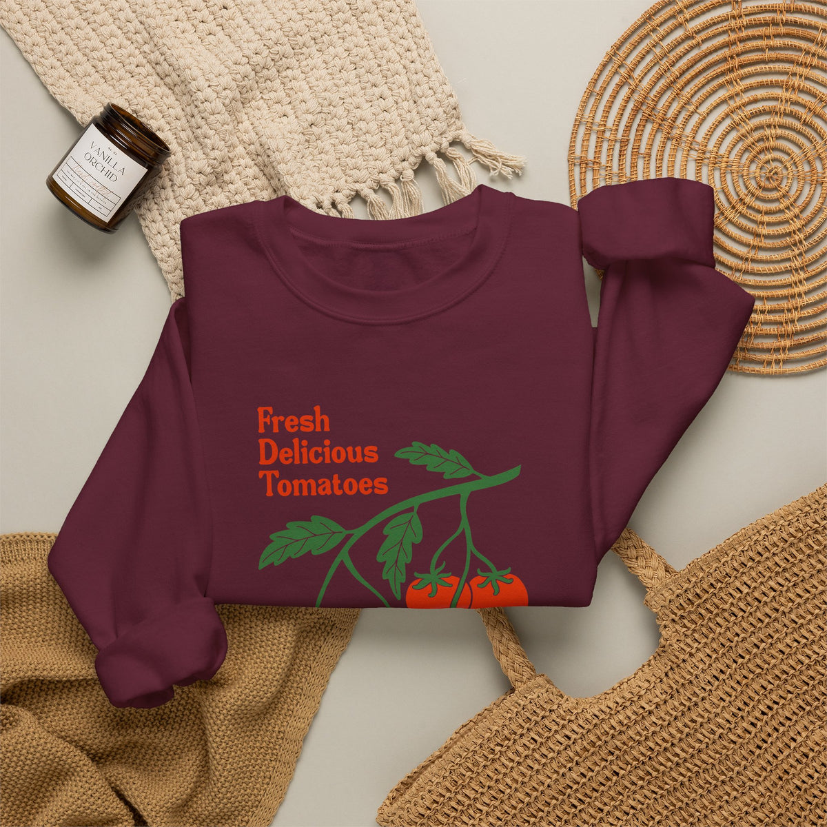 Tomato Crewneck Sweatshirt “Fresh Delicious Tomatoes” Vintage Farm Graphic