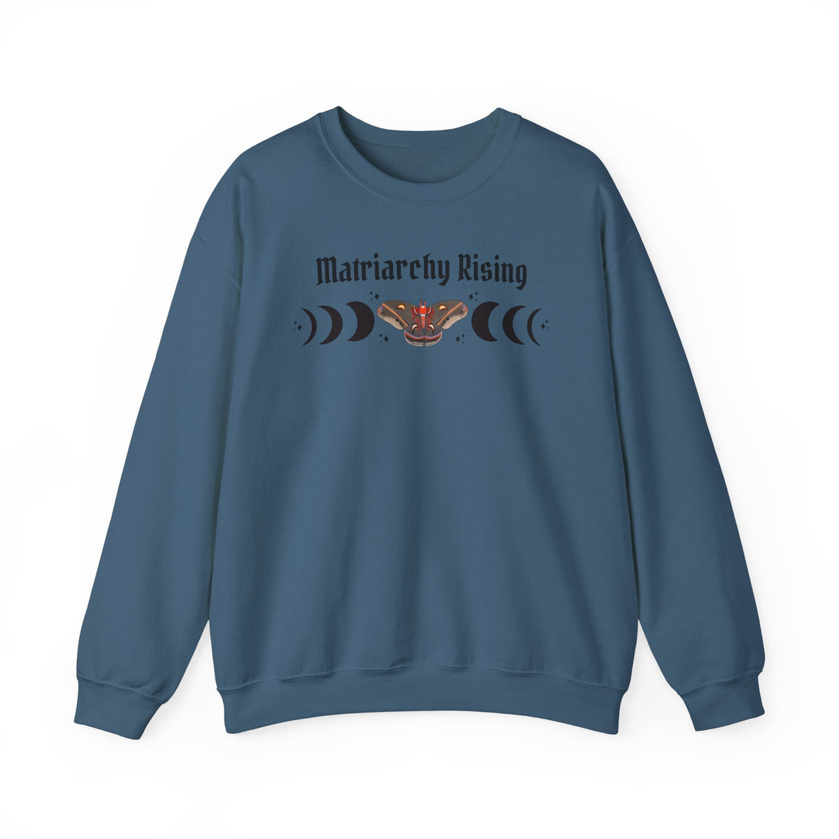 Matriarchy Rising Witchy Moon Phases Moth Crewneck Sweatshirt