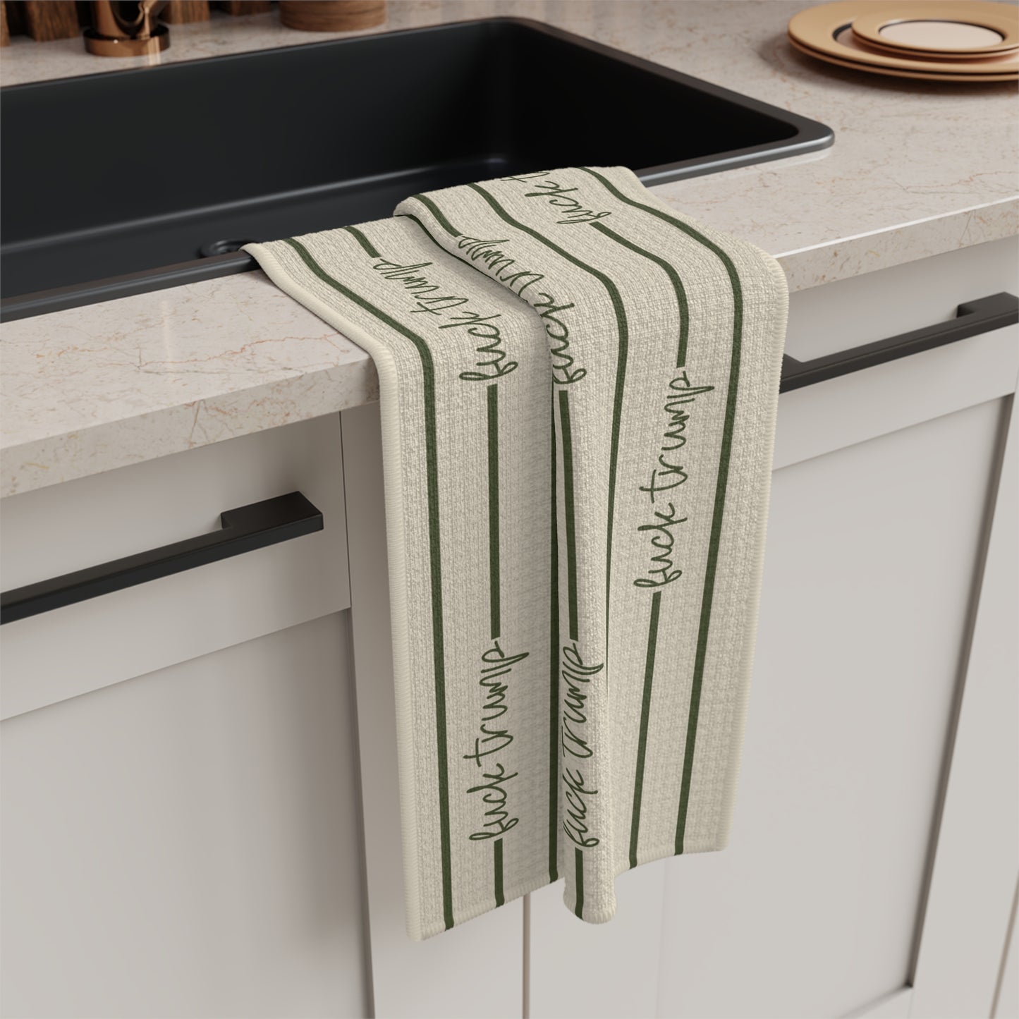 flour to table striped script Microfiber Tea Towel | farmhouse kitchen stripes FDT
