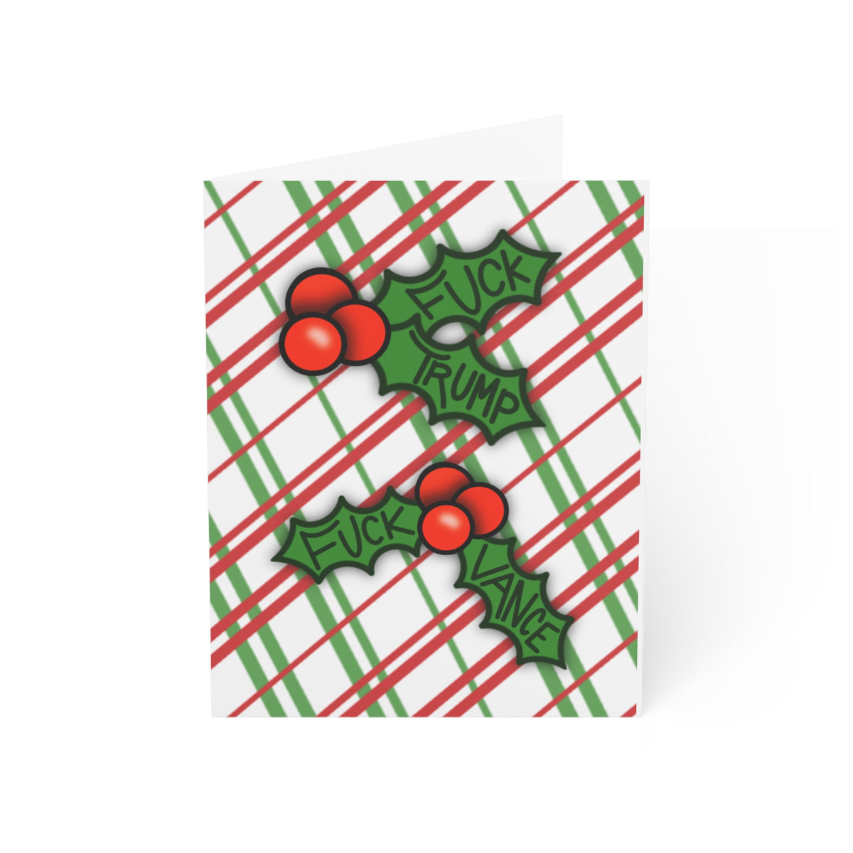 Holly Leaves Holiday Greeting Card FDT Plaid Christmas Design trump and Vance