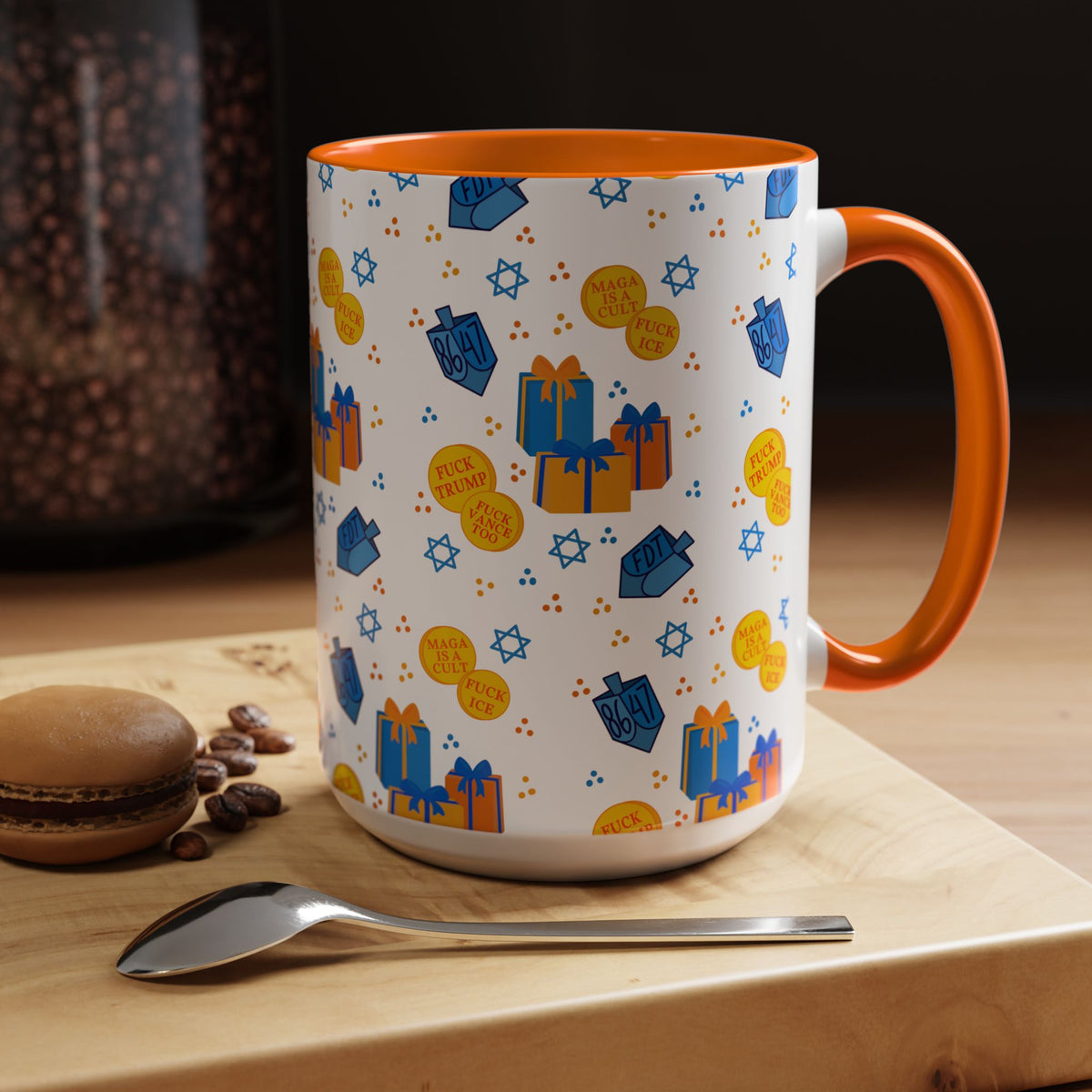 Hanukkah Gift Coffee Mug – Happy Hanukkah Dreidel Gelt Gifts FDT Mug