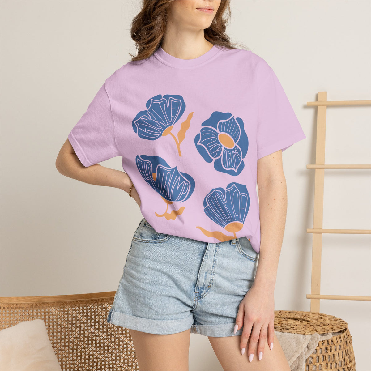 Slightly Subtle Blue Poppy Flowers T-Shirt | Floral Illustration Tee