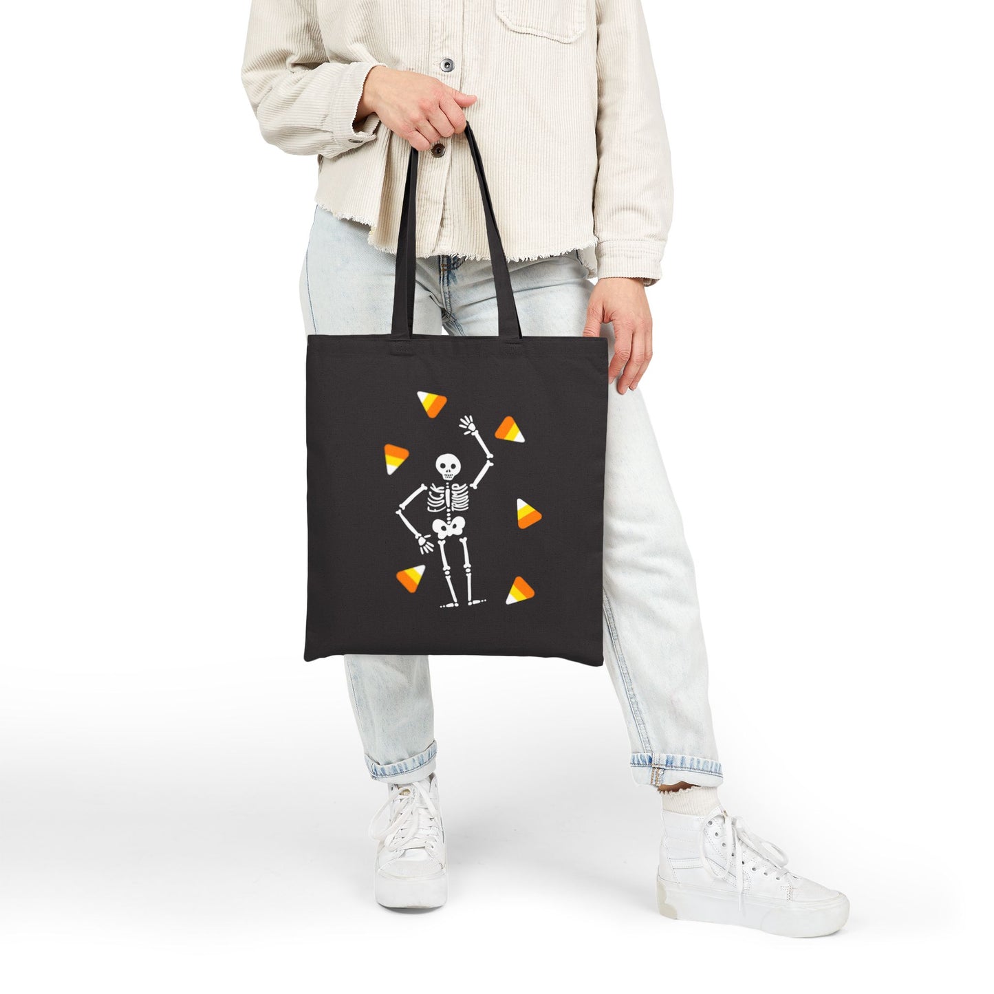 Halloween Candy Corn Skeleton Tote Bag Cute Spooky Canvas Trick or Treat