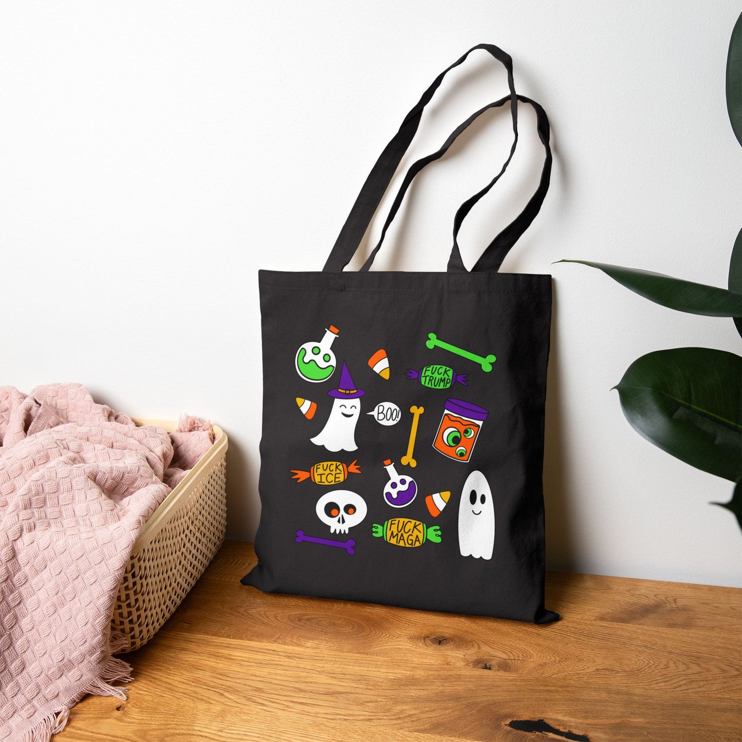 Halloween Ghosts Candy Canvas Tote Bag Trick or Treat