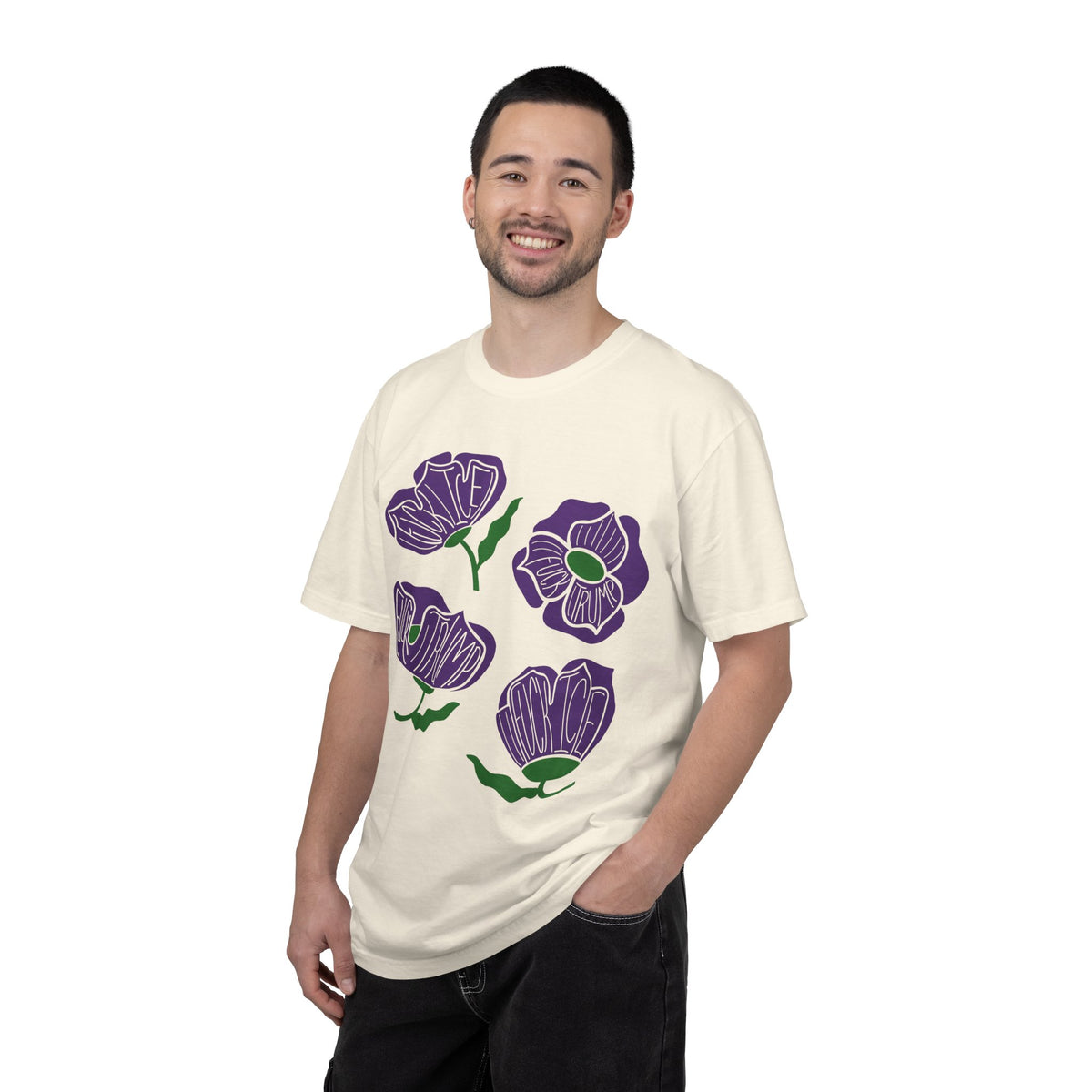 Slightly Subtle Purple Poppy Floral Print T-shirt | Hand-Drawn Flower Illustration FDT