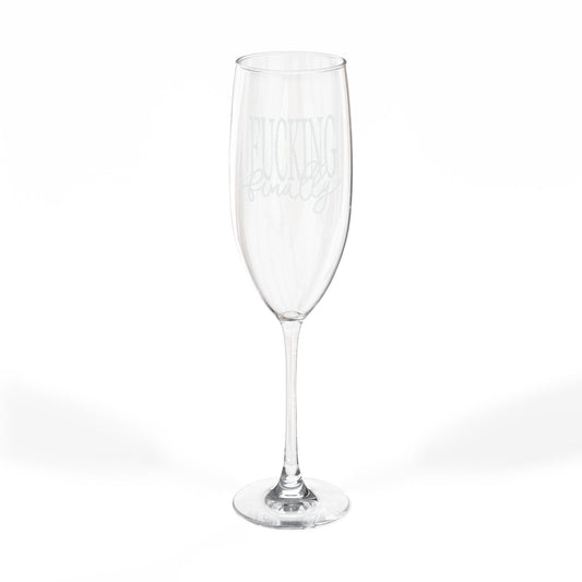 Fucking Finally Engraved Champagne Flute, Fun Wedding Toast Glass, Funny Engagement Gift, Personalized Party Glass, Celebration Drinkware