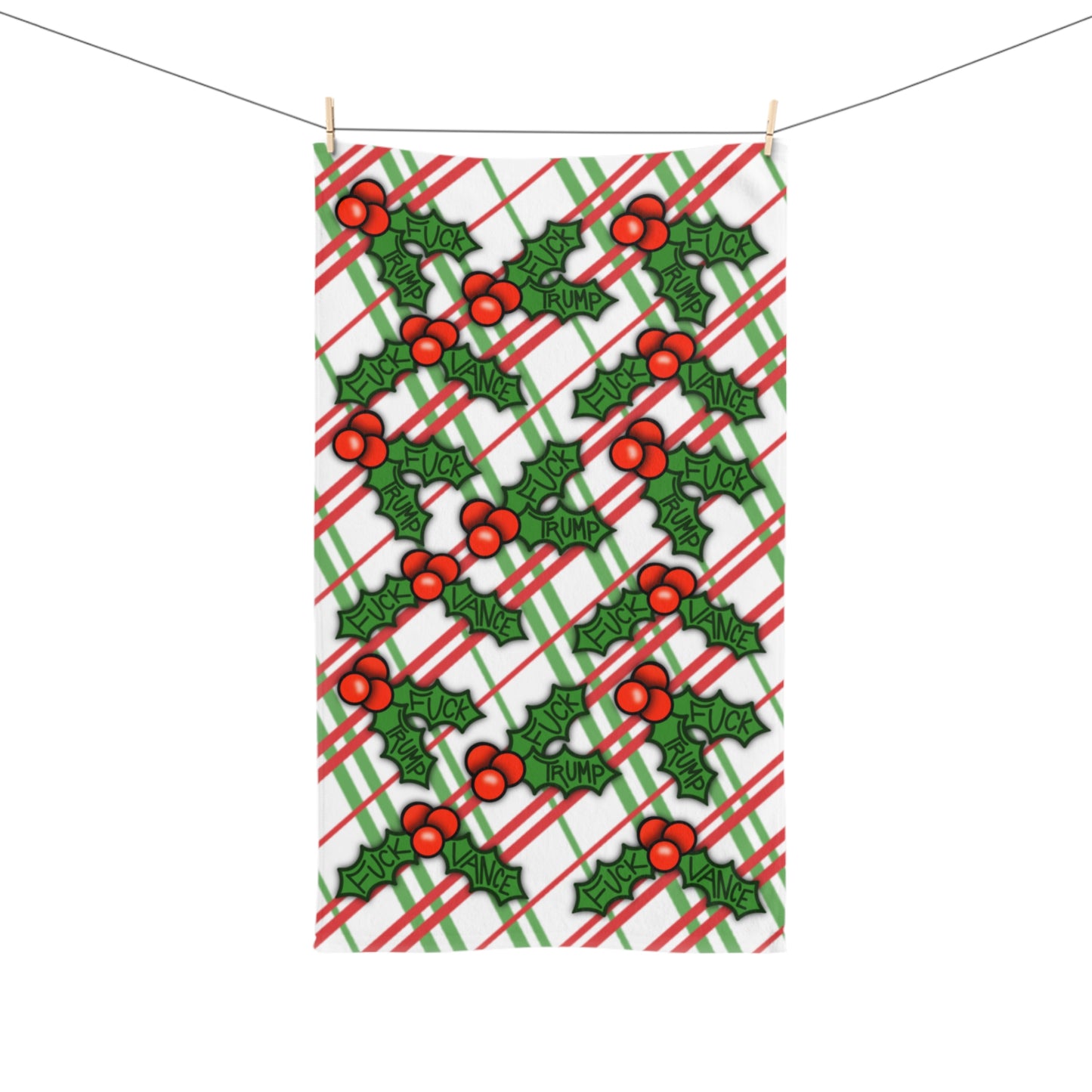 Slightly Subtle Holly Leaves Festive Holiday Hand Towel, Fun Christmas Decor, Kitchen Towel, Gift for Friends, Holiday Dinner Accessory, Home Decor