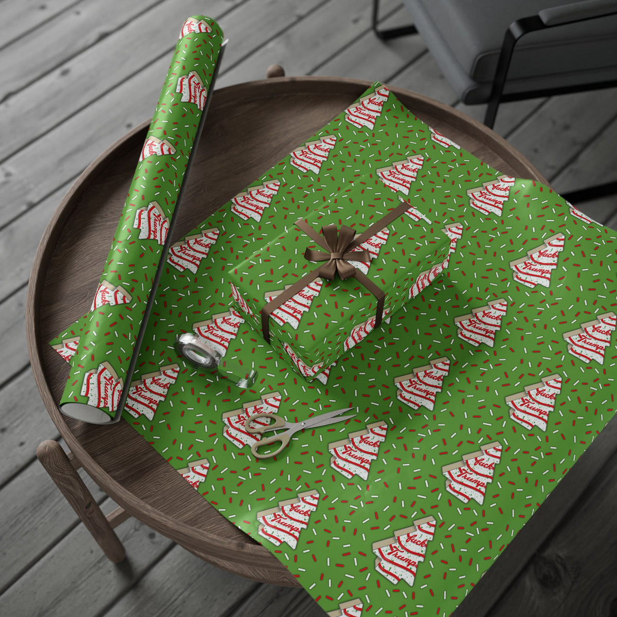 Slightly Subtle Tree Cake Candy Cane Tree FDT Wrapping Paper | Christmas Holiday Gift Wrap
