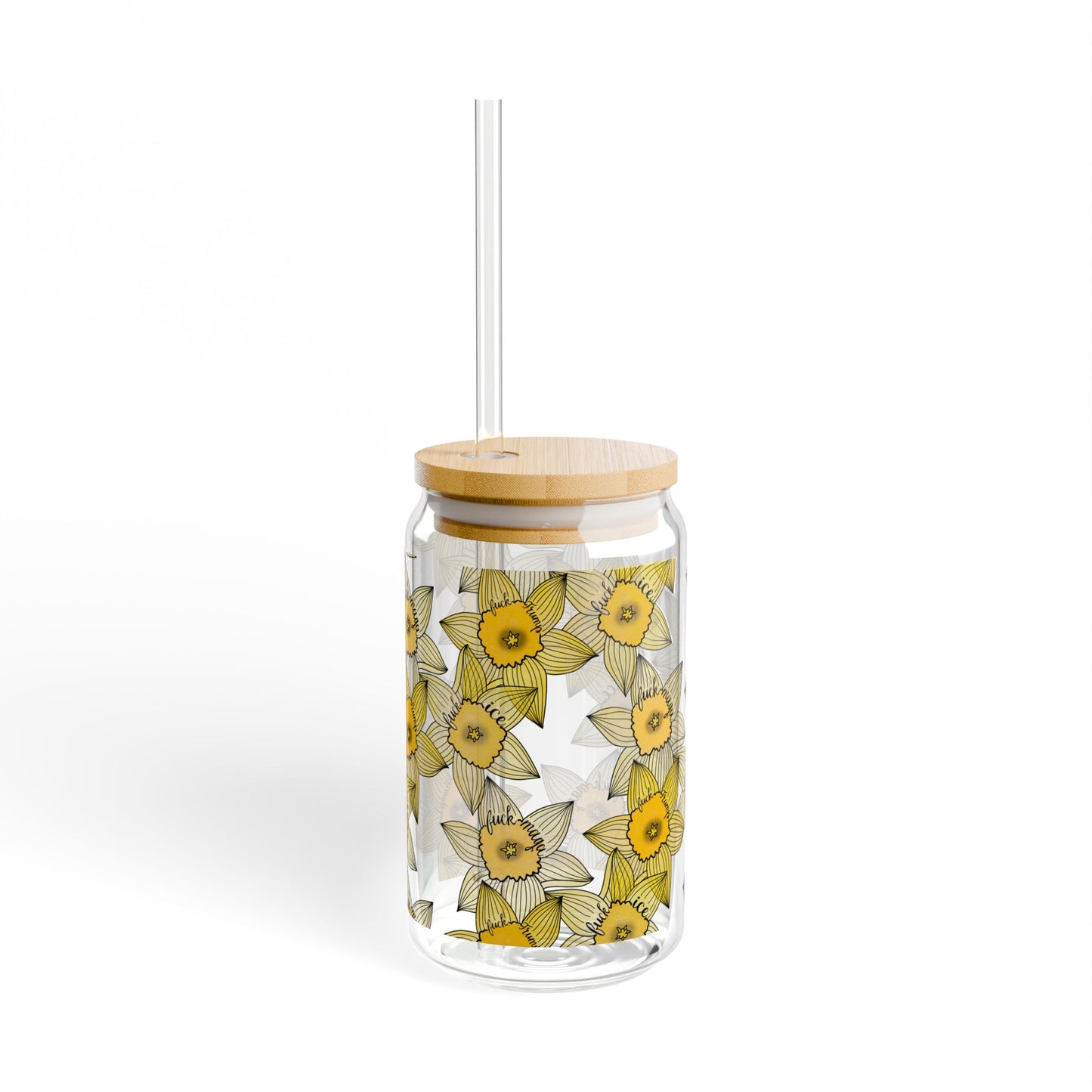 Slightly Subtle Yellow Daffodil Pattern Sipper Glass Can