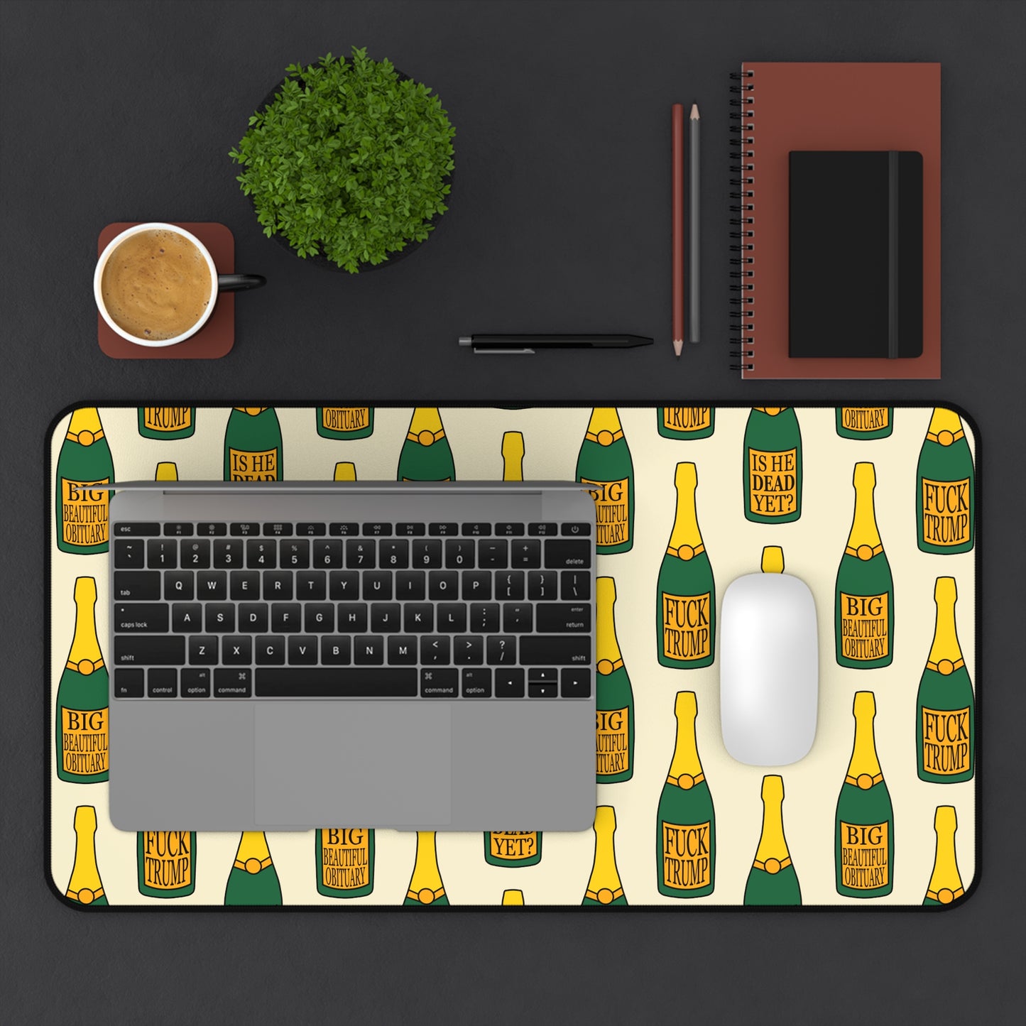 Slightly Subtle Champagne Bottle Pattern Desk Mat | Funny Champagne Pet Food Mat