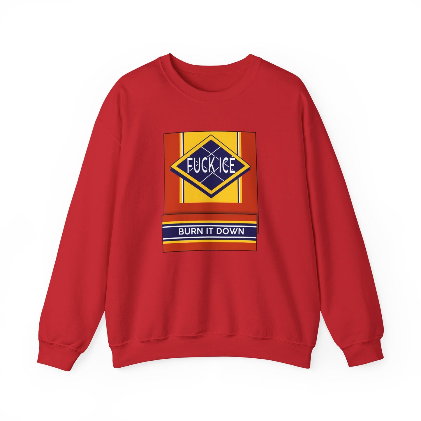 Matchbook graphic crewneck sweatshirt | Burn It Down design, protest slogan