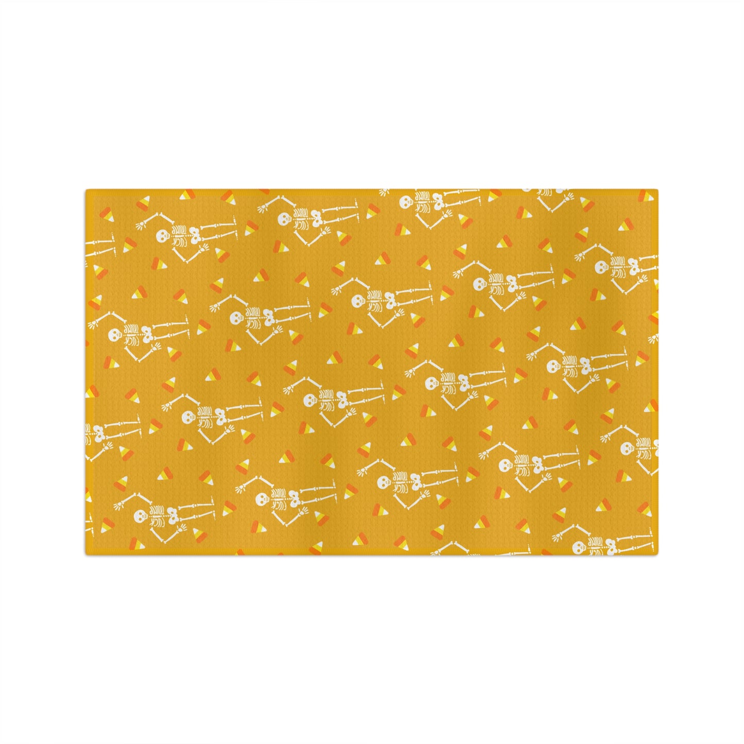 Halloween Skeleton & Candy Corn Microfiber Tea Towel Yellow