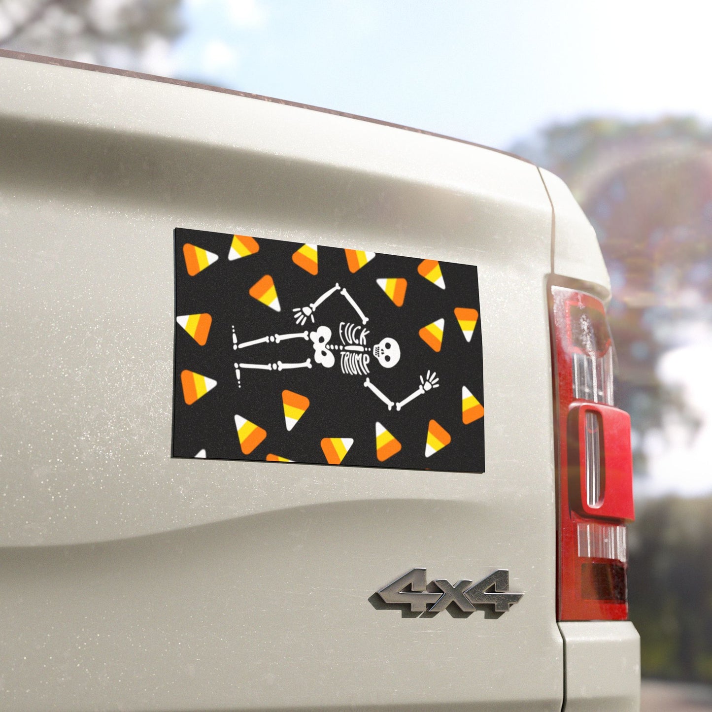 Halloween Candy Corn & Skeleton Car Magnet FDT Spooky Seasonal Vehicle Décor