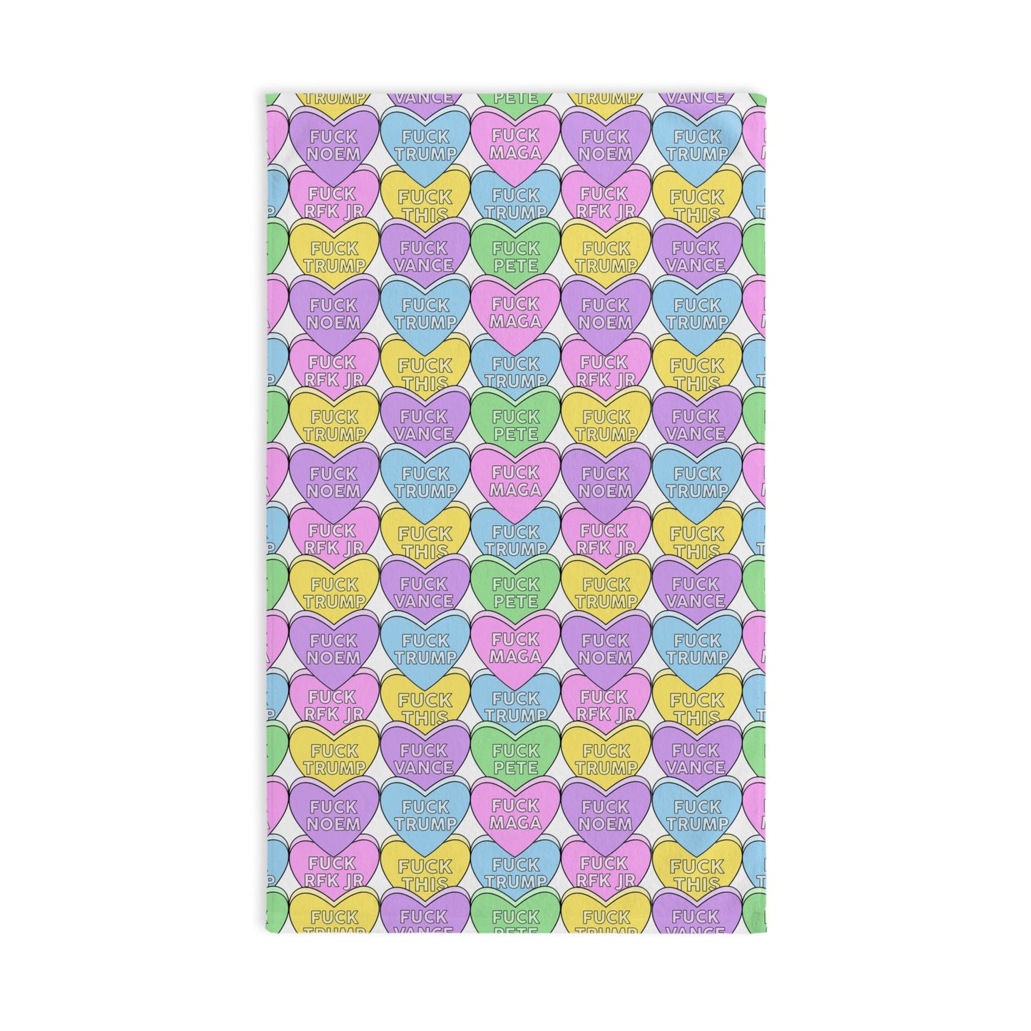 Slightly Subtle Conversation Heart Pattern Hand Towel | Pastel Candy Hearts with Messages
