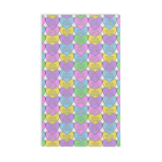 Slightly Subtle Conversation Heart Pattern Hand Towel | Pastel Candy Hearts with Messages