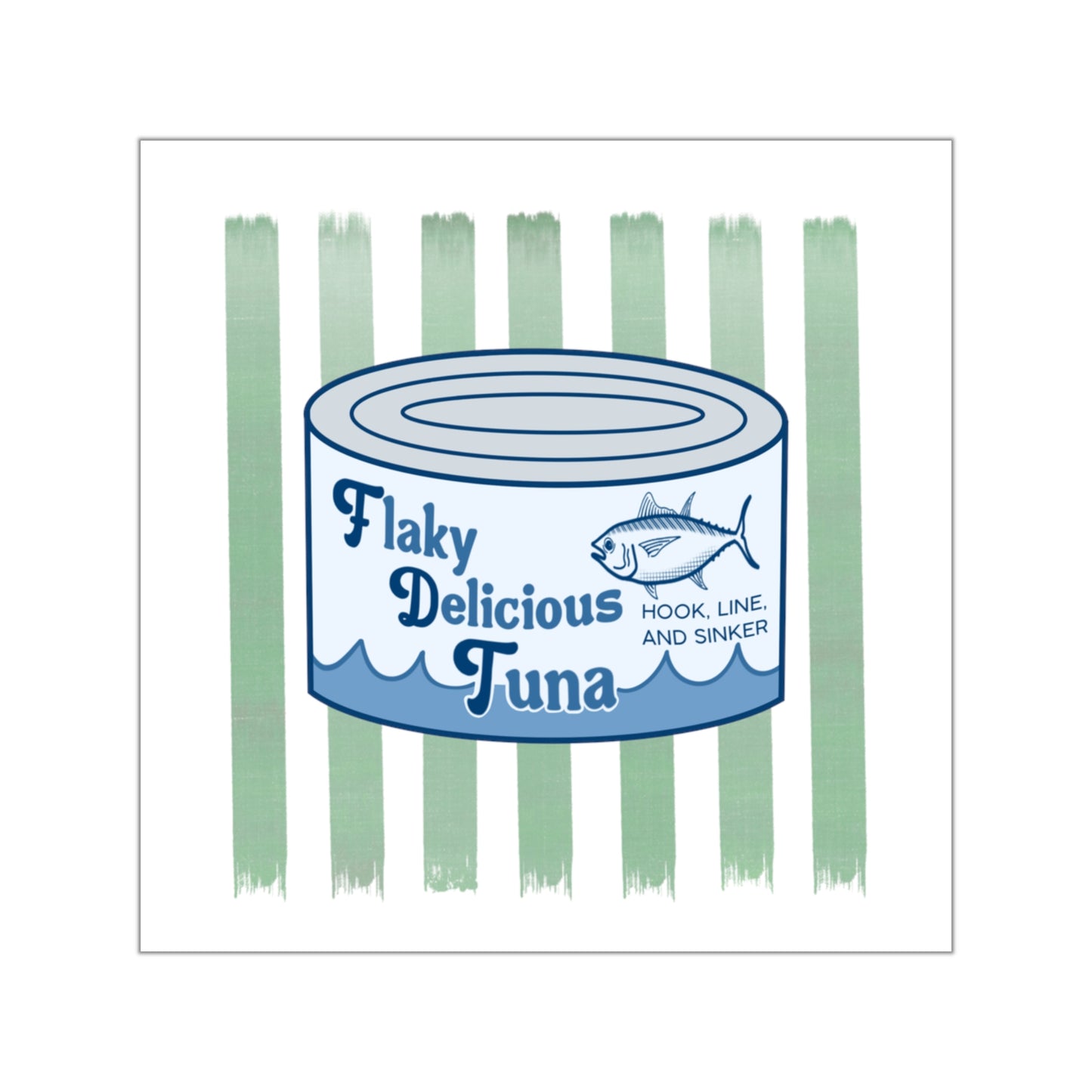 Flaky Delicious Tuna Sticker — Vintage Canned Fish Square Vinyl Decal