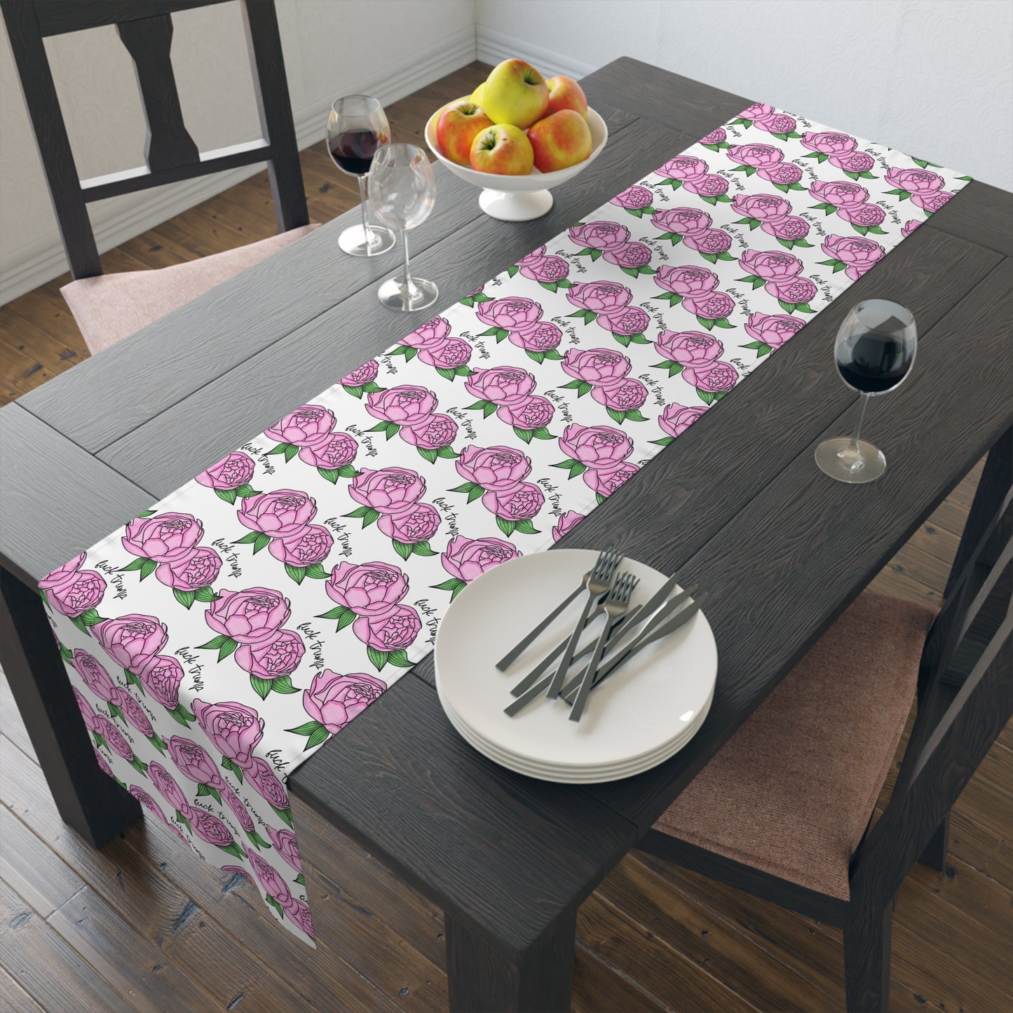 Slightly Subtle Pink Peony Pattern Table Runner | Floral Table Runner, Garden Roses FDT