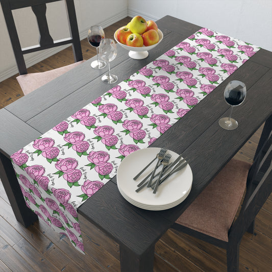 Slightly Subtle Pink Peony Pattern Table Runner | Floral Table Runner, Garden Roses FDT