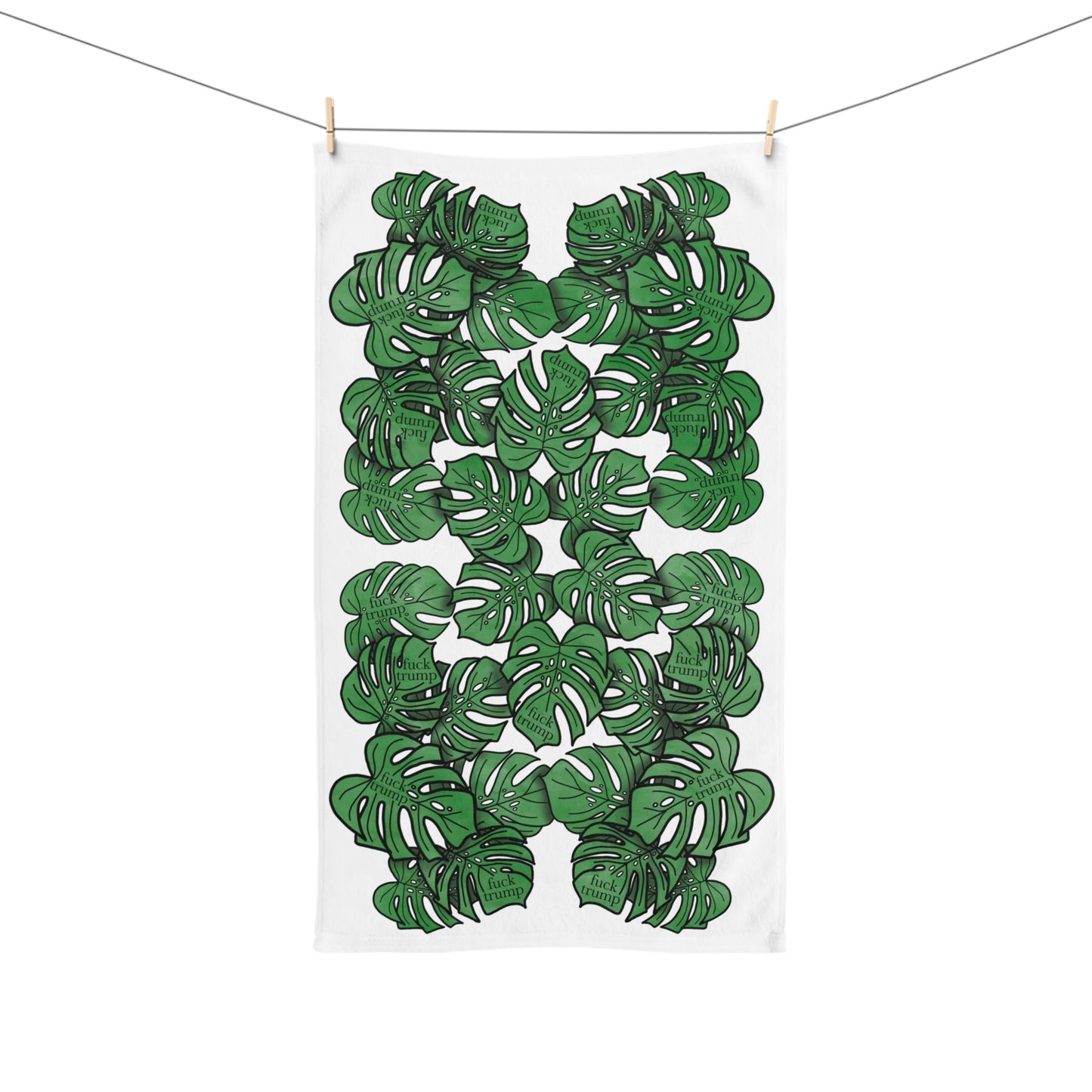 Slightly Subtle Tropical Monstera White Hand Towel, Botanical Kitchen Bathroom Decor, Leafy Print Towel, Gift for Plant Lovers, Political Gag Gift