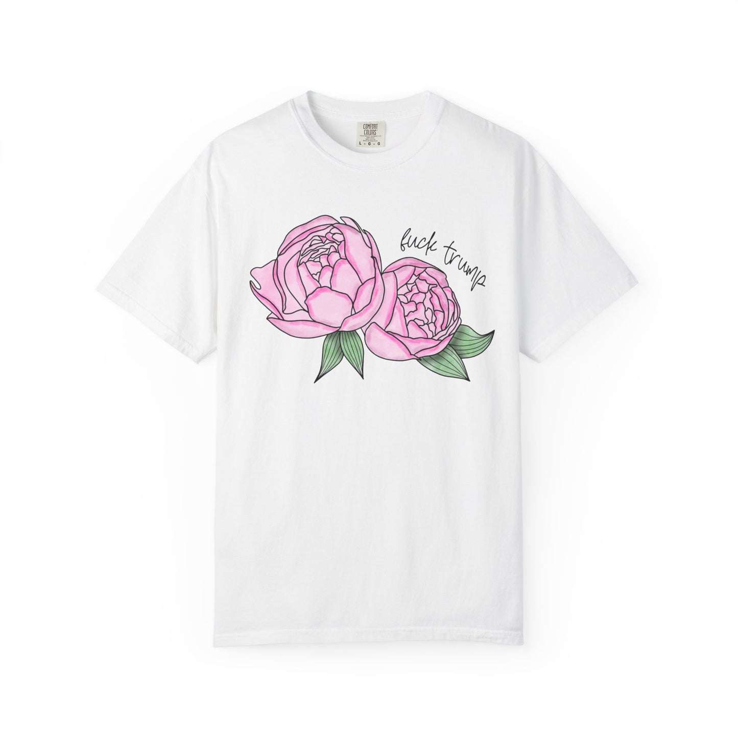 Slightly Subtle Pink Peony Floral Illustration T-shirt | Hand-drawn Blooms FDT