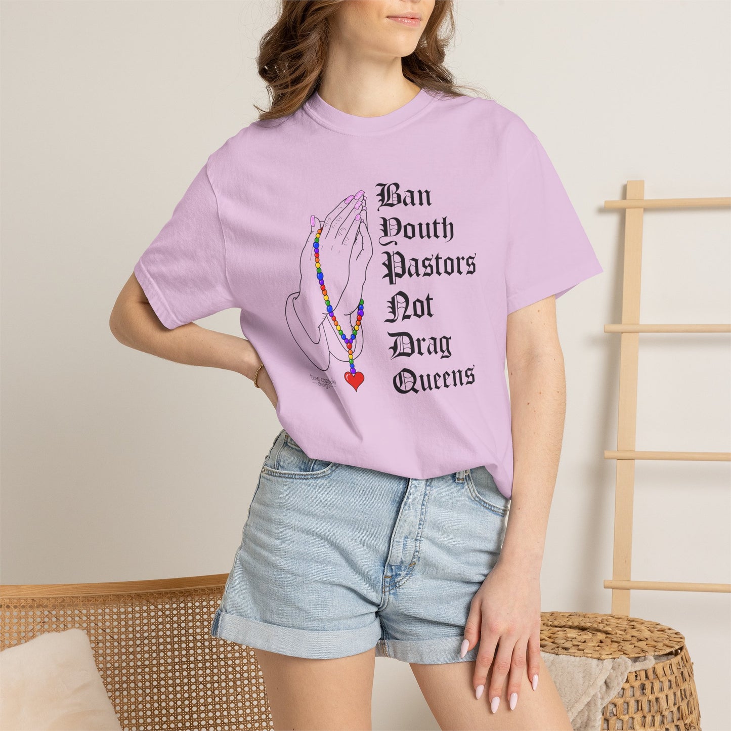 Ban South Pastors Not Drag Queens T-Shirt — Prayer Hands with Rainbow Rosary LGBTQ+ Ally Tee