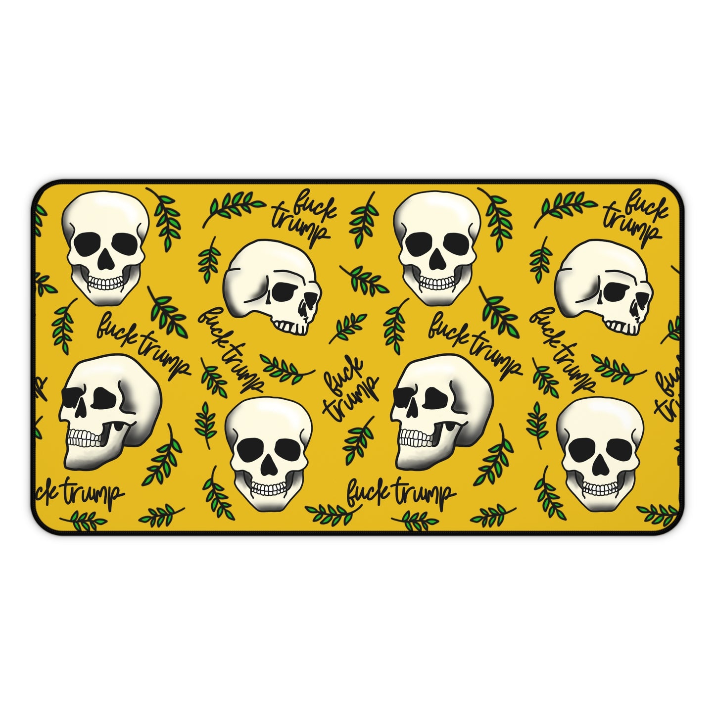 Slightly Subtle Skull Pattern Desk Mat | Skulls on Mustard Background Pet Mat