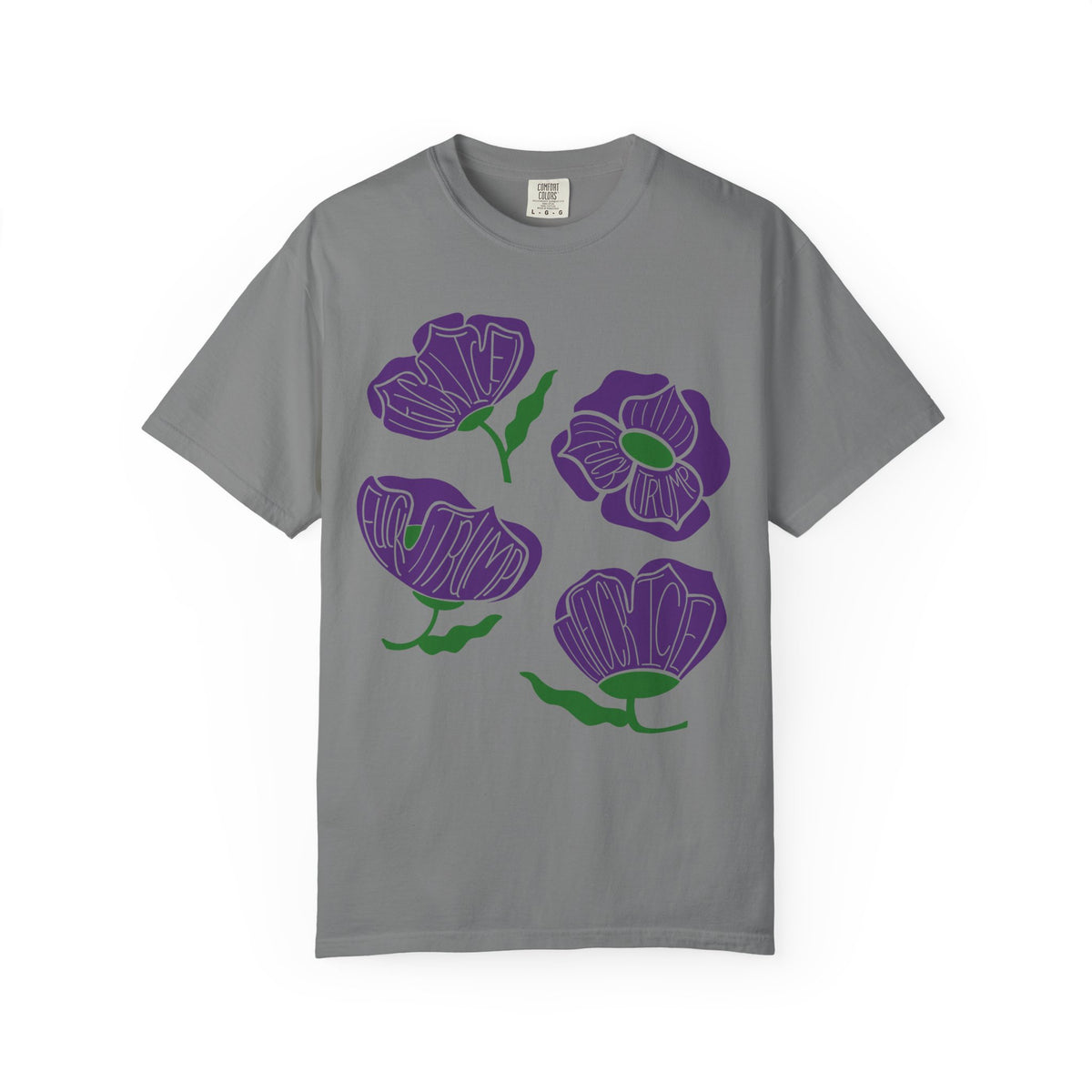 Slightly Subtle Purple Poppy Floral Print T-shirt | Hand-Drawn Flower Illustration FDT
