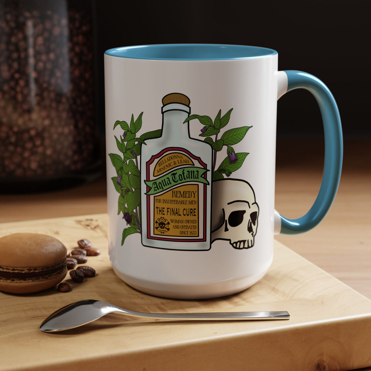 Herbal Remedy Coffee Mug Aqua Tofana Potion Bottle, Skull & Botanical Gothic Accent Mug